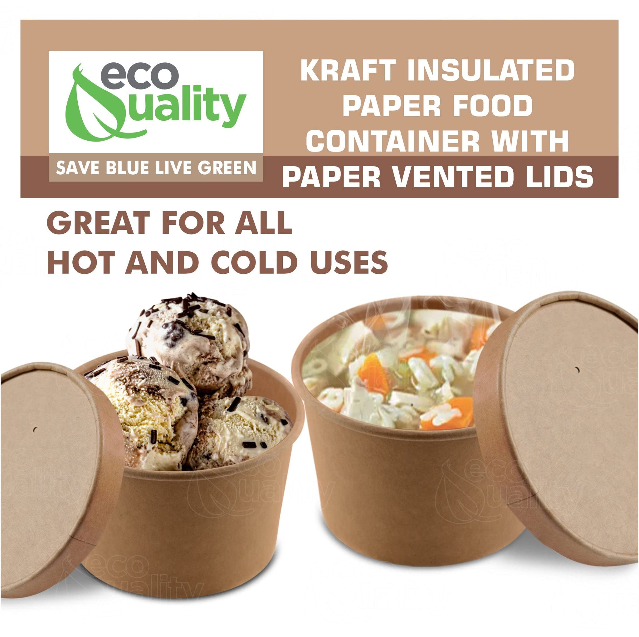 Eco-Friendly Disposable Kraft Paper Soup Containers with Lids - 8oz Microwave & Freezer Safe Takeout Bowls for Ice Cream, Frozen Yogurt, Desserts (Pack of 75) - Perfect for Parties, Catering & Food Storage