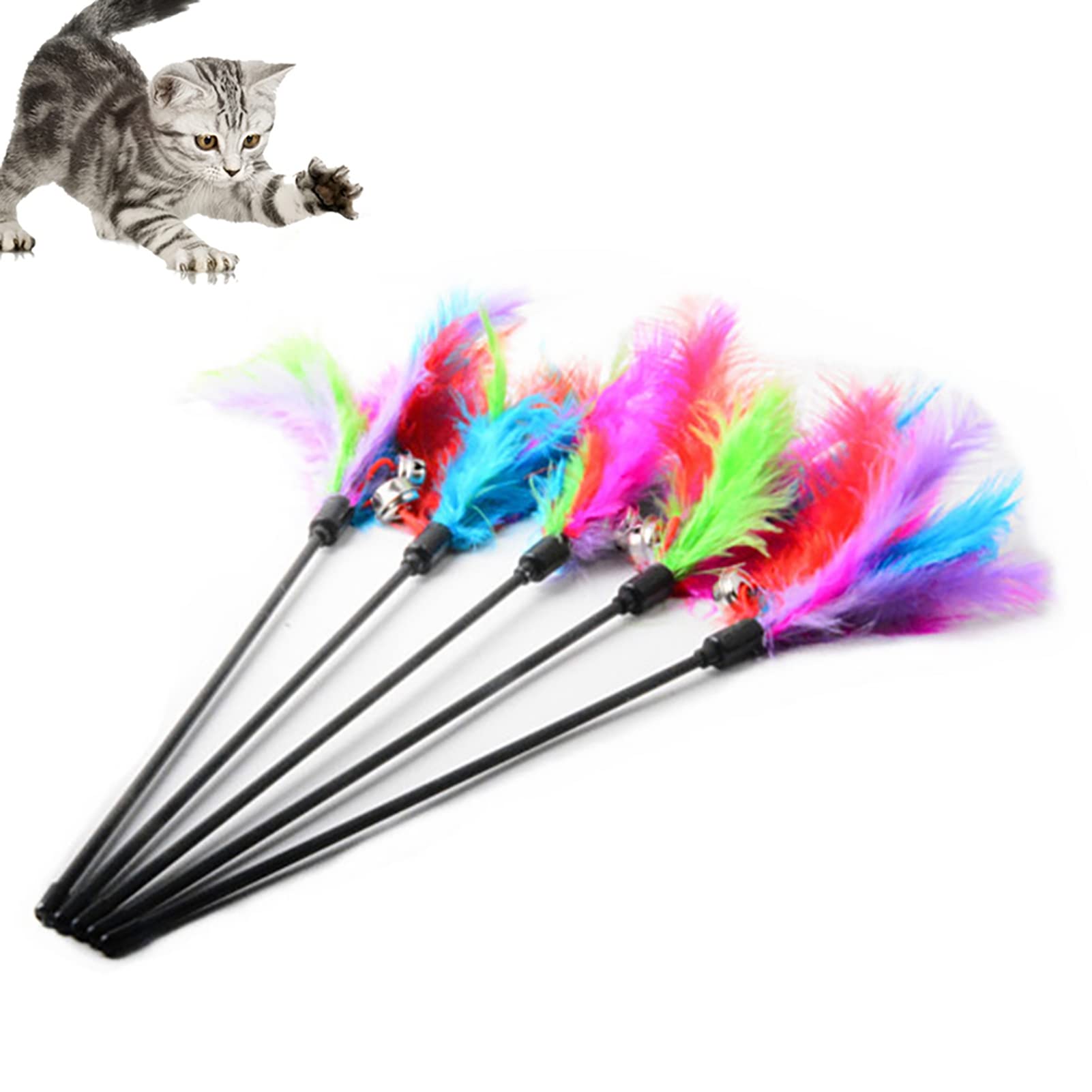 Interactive Cat Wand Toy with Feather & Bell - 1PC Teaser Wand for Indoor Cats - Fun Exercise & Training Toy for Kittens - Perfect for Playtime, Chasing & Bonding with Your Cat