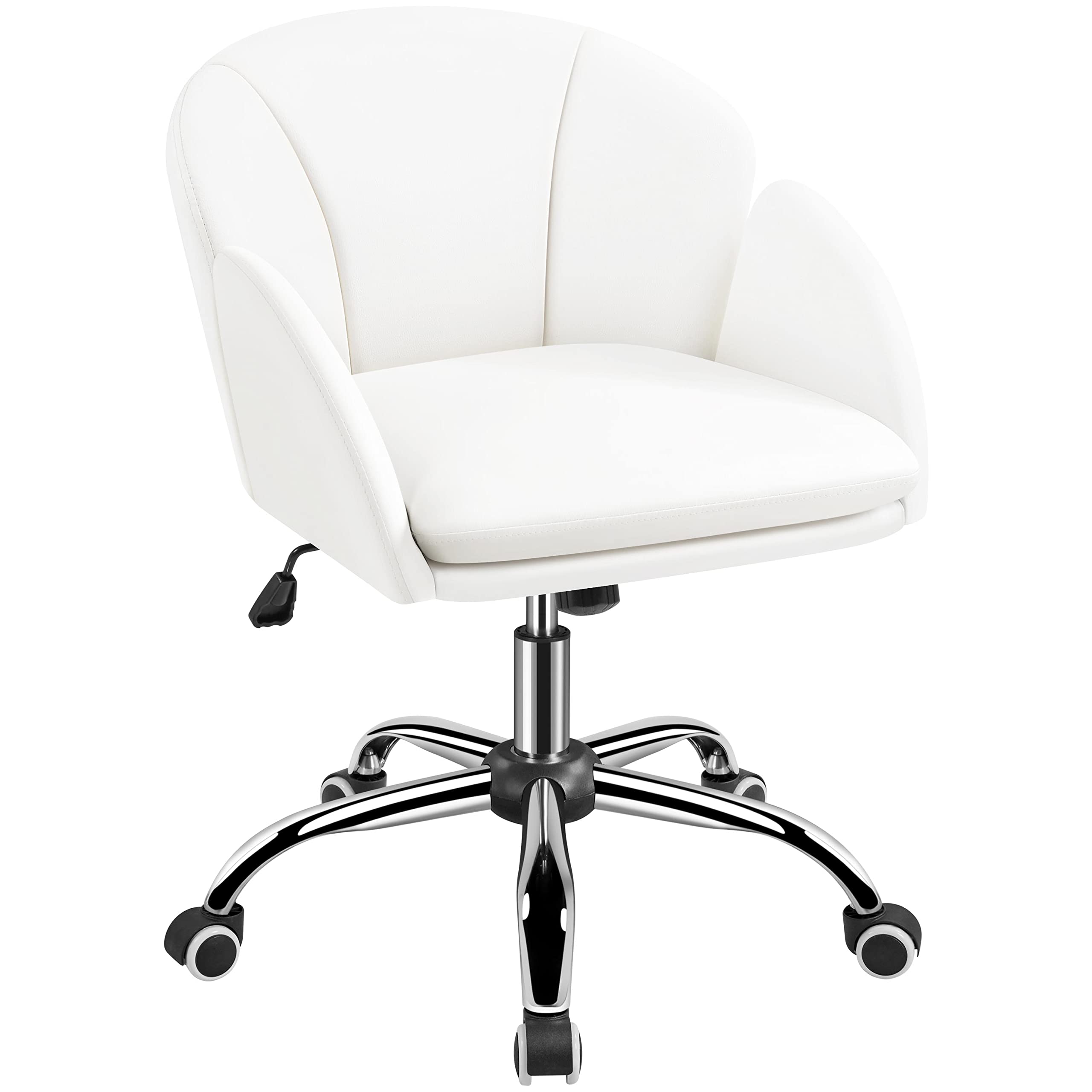 Yaheetech White Faux Leather Swivel Desk Chair - Modern Rolling Office Chair with Back Support, Adjustable Height for Home Office, Living Room & Bedroom - Perfect for Working, Studying & Gaming