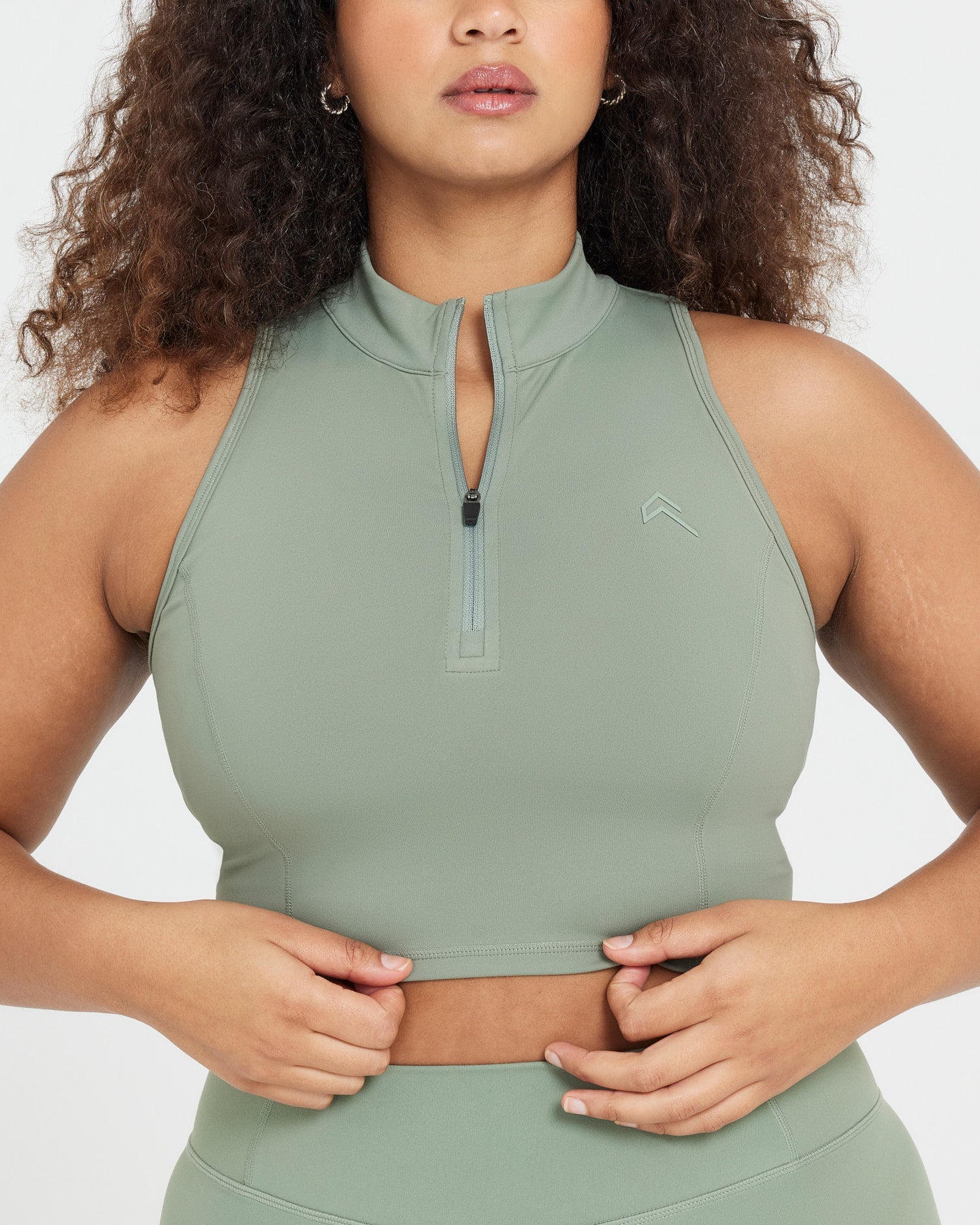 Timeless Half Zip Crop Tank Top for Women - Soft Comfortable Sage Green Workout Shirt for Yoga, Running & Gym