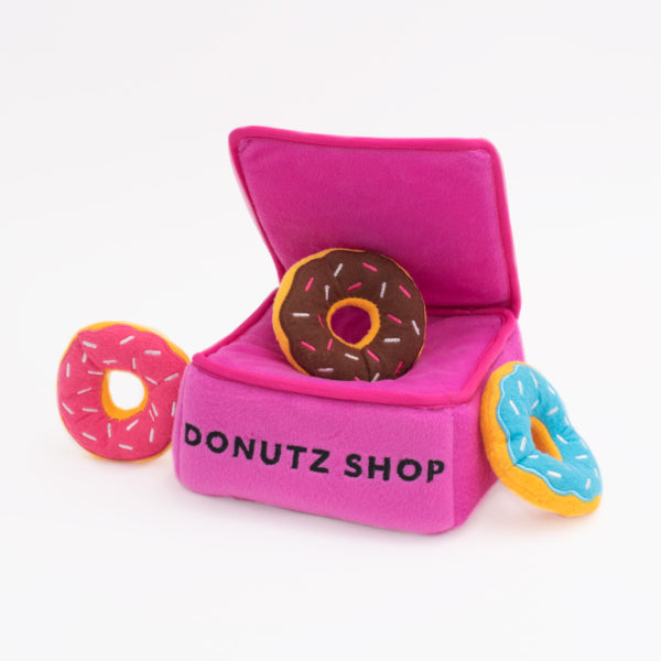 Zippy Burrow Donutz Box - Plush Donut Dog Toy for Small & Medium Dogs - Fun Interactive Treat Puzzle for Playtime & Training - Perfect for Fetch, Chewing & Cuddling