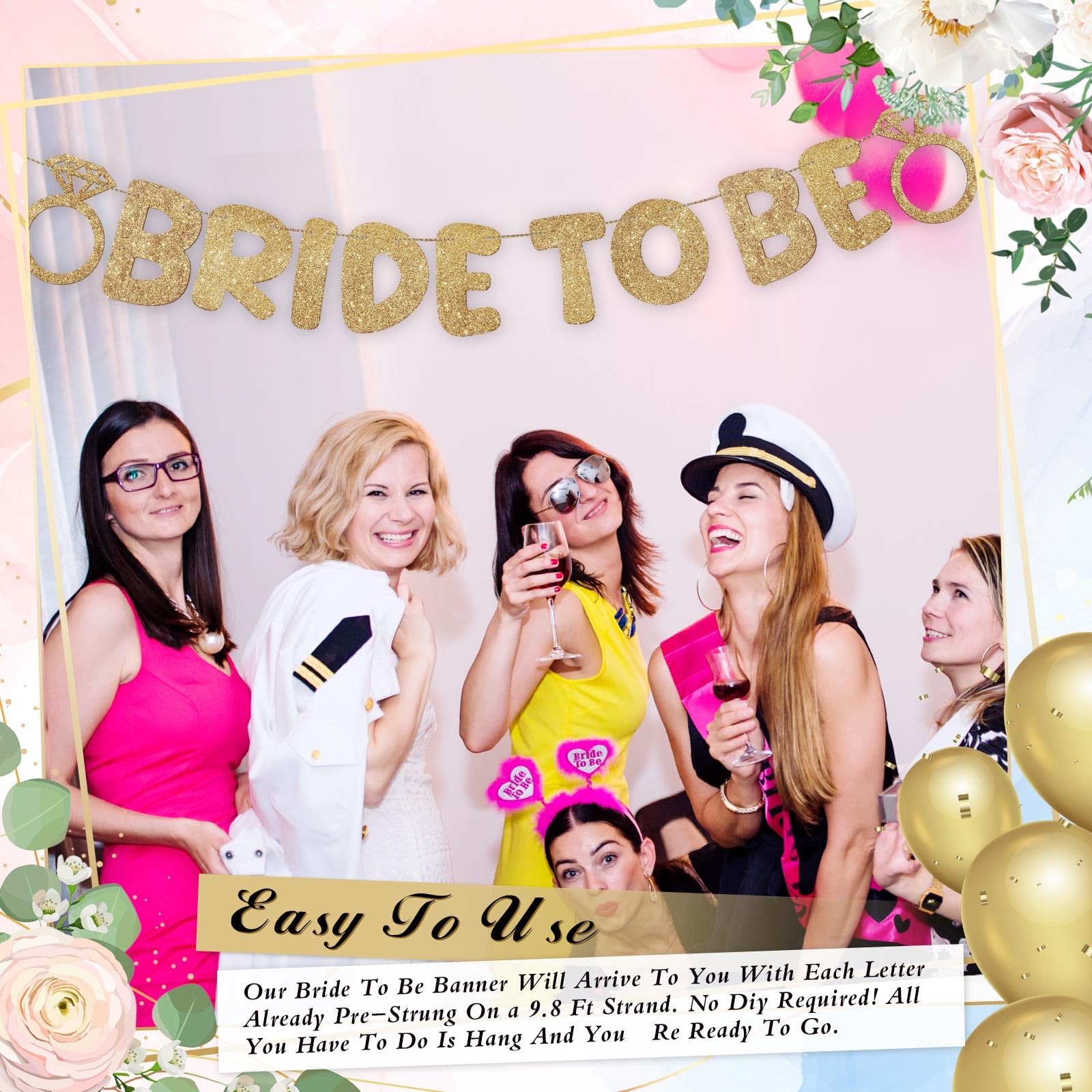 Breling Pre-Strung 'Bride to Be' Glitter Banner - Champagne Gold Bridal Shower Decor, Bachelorette Party Sign, Wedding Garland for Engagement & Bridal Showers - Perfect for Wedding Decorations, Bridal Party Backdrops & Photo Booth Props