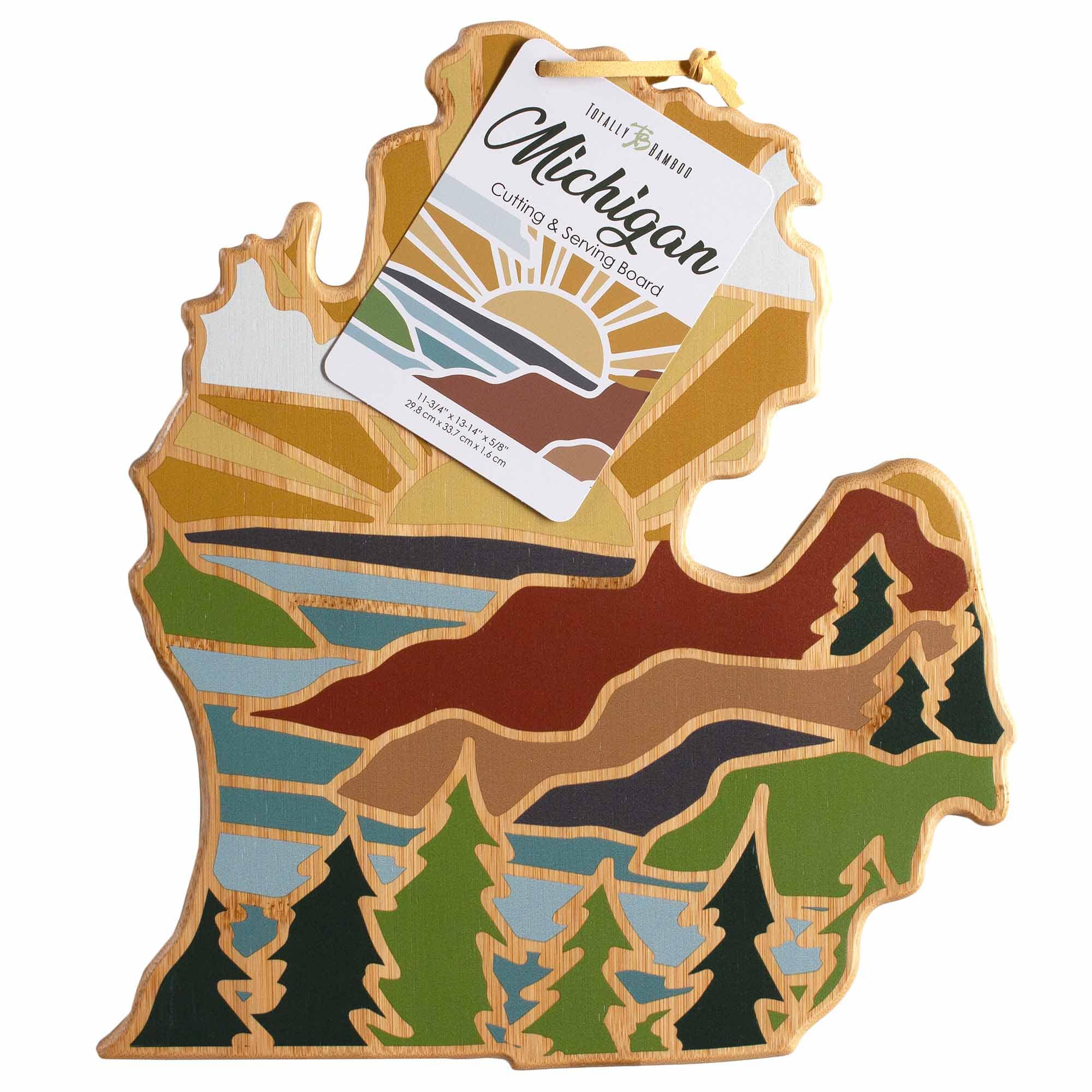 Michigan Mitten Shaped Wooden Cutting Board - Handcrafted Kitchen Decor with Summer Stokes Artwork - Perfect for Home Cooking, Gift Giving & Michigan-Themed Decor