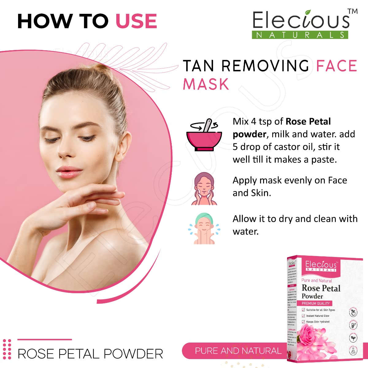 Pure Rose Petals Powder for Face, Skin & Hair Care - 200g | All-Natural, Chemical-Free, Non-GMO, No Artificial Colors | DIY Beauty, Aromatherapy & Spa Treatments