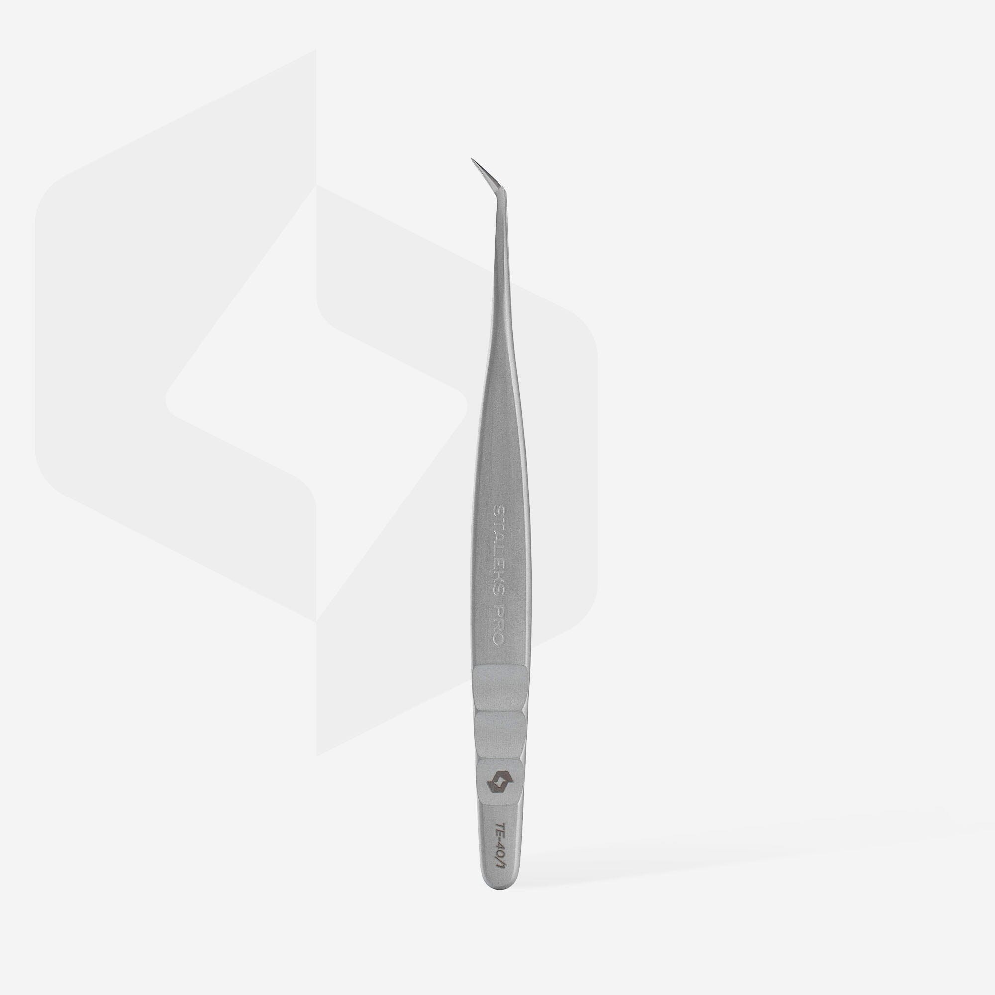 Staleks Professional Eyelash Tweezers EXPERT 40 TYPE 1 - L-Shaped 50mm Precision Eyelash Extension Tools for Salon & Home Use