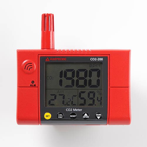 Amprobe CO2-200 Carbon Dioxide Meter with LCD Display, External Power, and Mountable Design - Ideal for Indoor Air Quality Monitoring in Homes, Offices, and Schools
