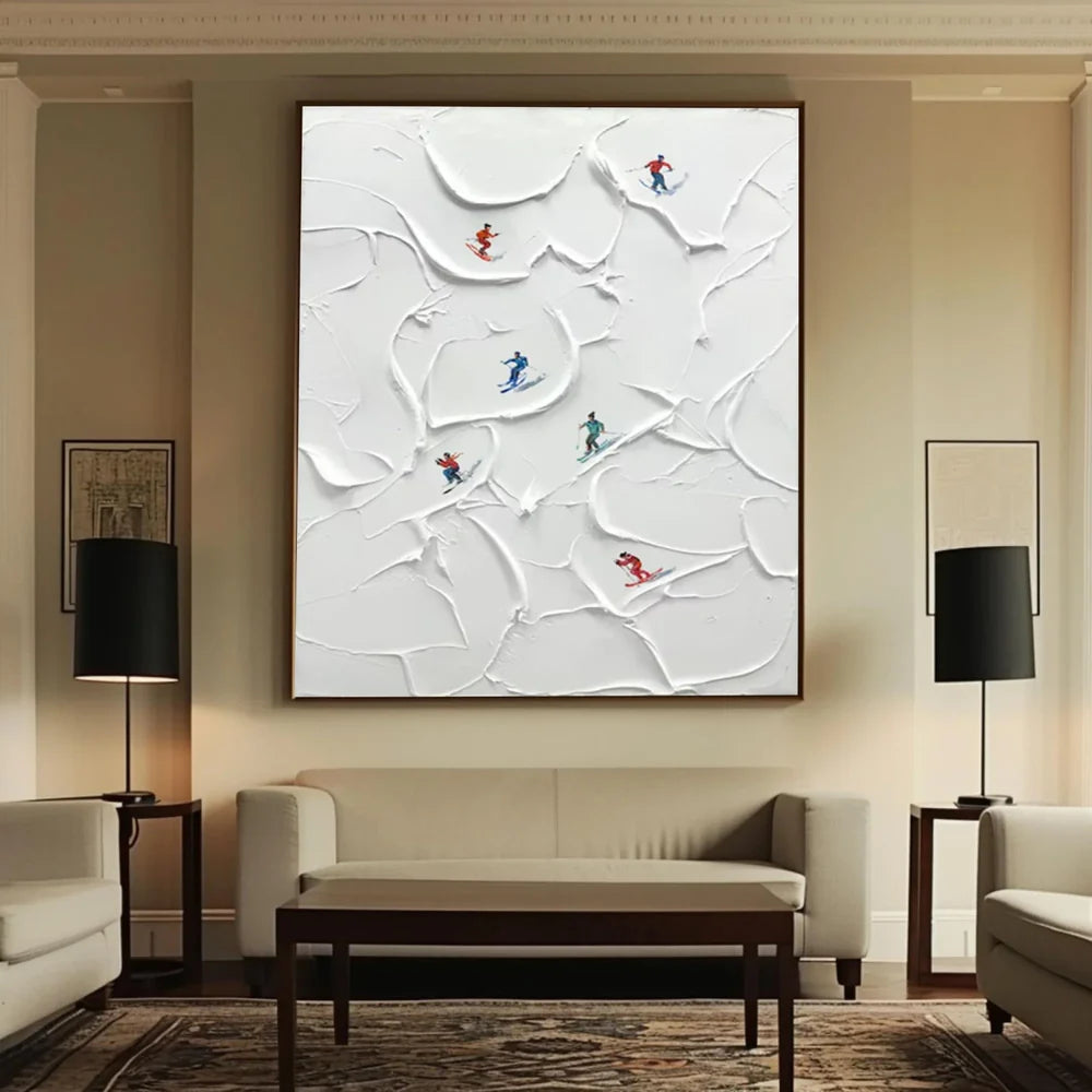 Premium Skiing Sport Art Textured Canvas Painting - Winter Sports Wall Decor for Home & Office - Perfect for Ski Lodge, Cabin, or Mountain-Themed Rooms