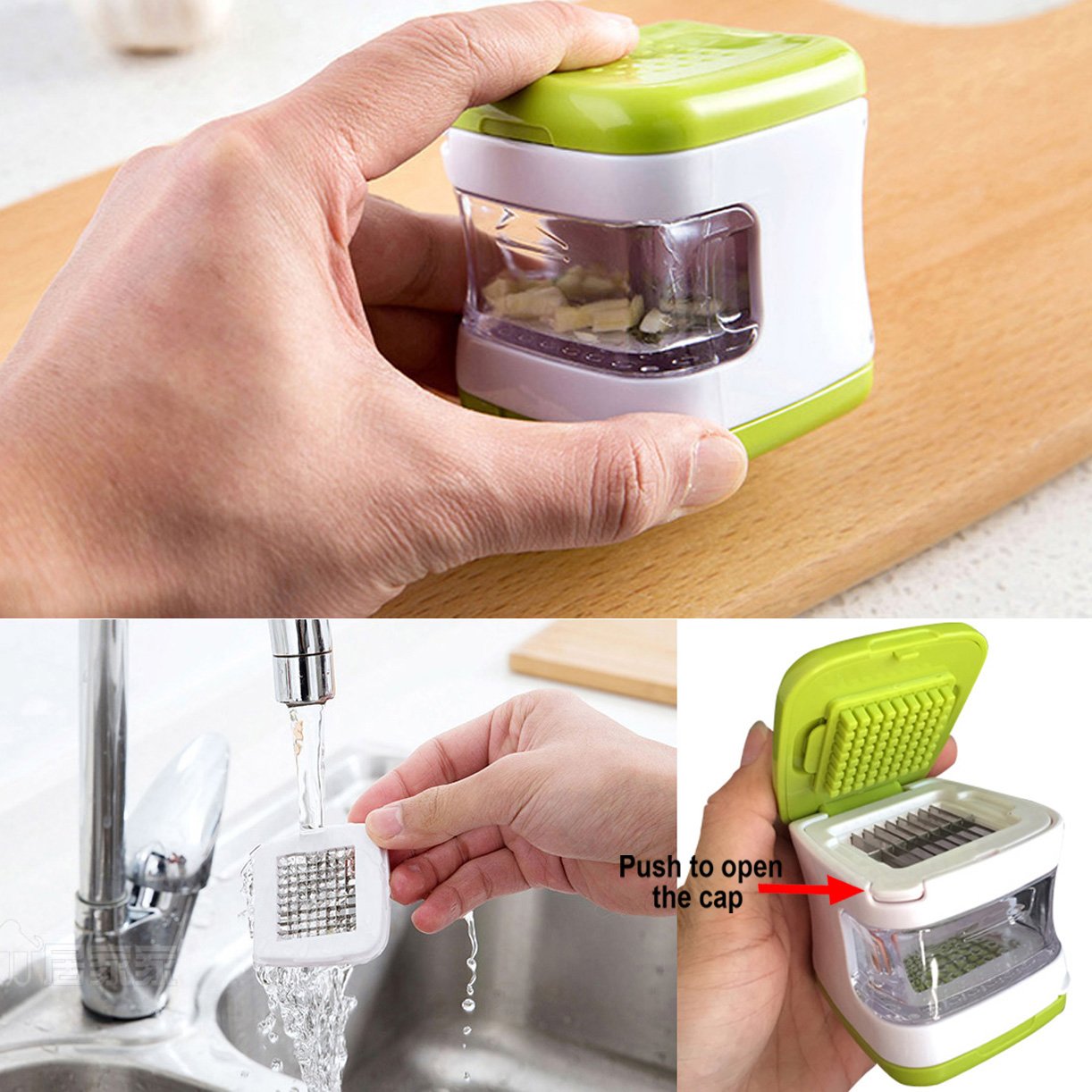Premium Garlic Ginger Press & Multi-Function Chopper - Stainless Steel Mincer, Dicer, Grater for Effortless Cooking | Ideal for Slicing, Grinding Herbs & Preparing Sauces | Durable Kitchen Gadget with Silicone Peeler (Green)