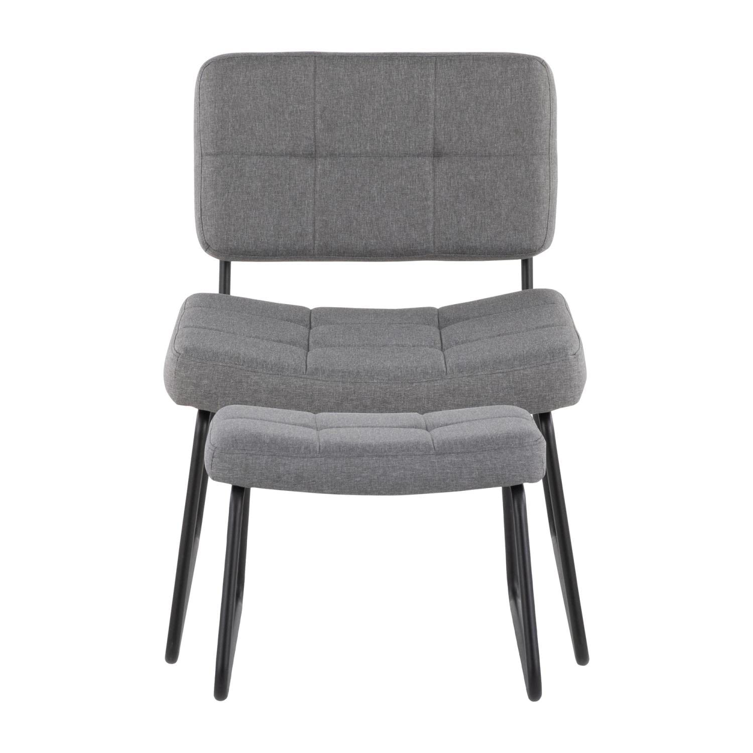 LumiSource Stout Lounge Chair with Ottoman - Grey & Black Fabric Armless Accent Chair for Living Room & Bedroom - Contemporary Comfortable Seating for Relaxing, Reading & Lounging