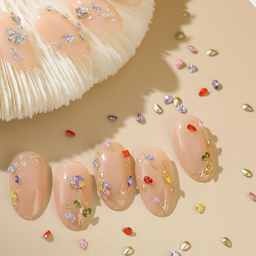 100pcs Mini Nail Rhinestones - Colorful Zircon 3D Pointed Bottom Nail Gems for Nail Art, Manicure & Crafting | DIY Nail Design, Wedding, Party & Salon Use