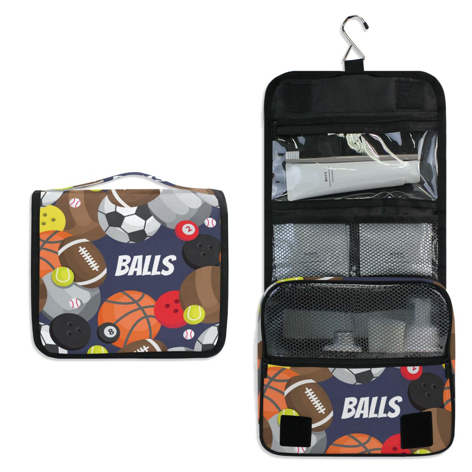 CiCily Hanging Toiletry Bag - Waterproof Sports Travel Cosmetic Organizer with Sturdy Hook for Soccer, Football, Volleyball, Basketball | Perfect for Gym, Camping & Travel | Men & Women