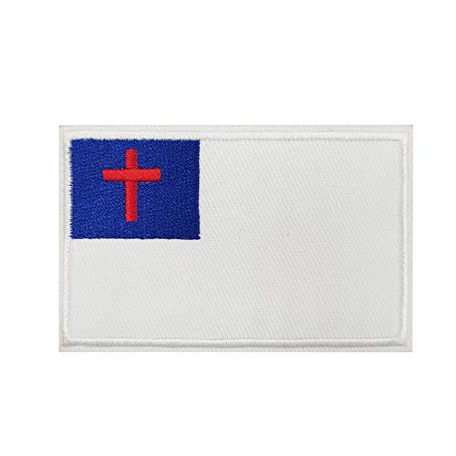 Christian Flag Embroidered Iron On Patch - Religious Applique for Clothing, Bags & Hats | Perfect for DIY Crafts, Costumes & Faith-Based Events