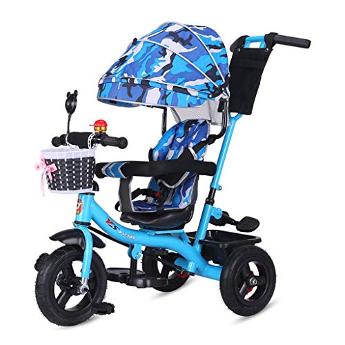 4-in-1 Multifunctional Baby Bicycle with Canopy & Swivel Seat - Blue Toddler Ride-On Toy for Indoor & Outdoor Play - Perfect Gift for 1-3 Year Olds