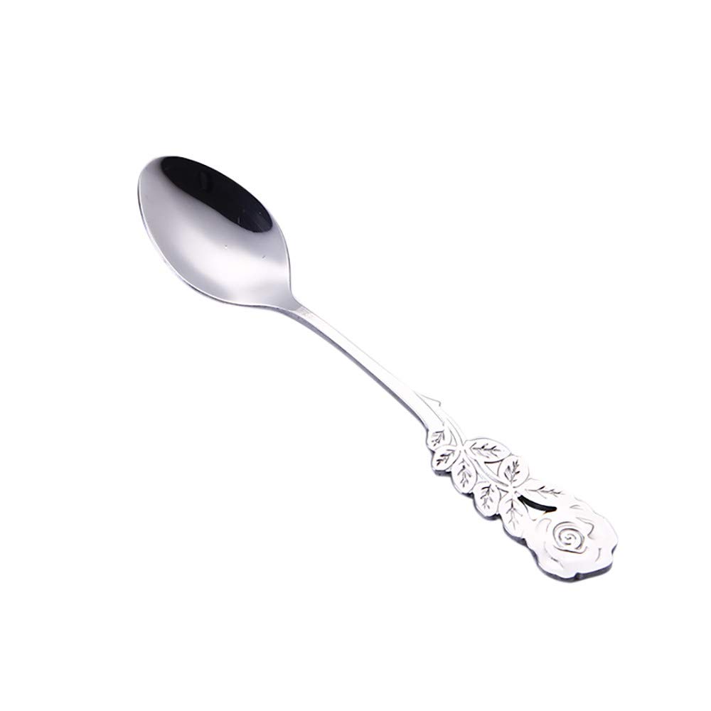 TEEGUI 6-Piece Stainless Steel Flower Spoon Set - Coffee & Tea Spork, Dessert & Dining Flatware (Silver) - Perfect for Tea Parties, Picnics, and Elegant Table Settings