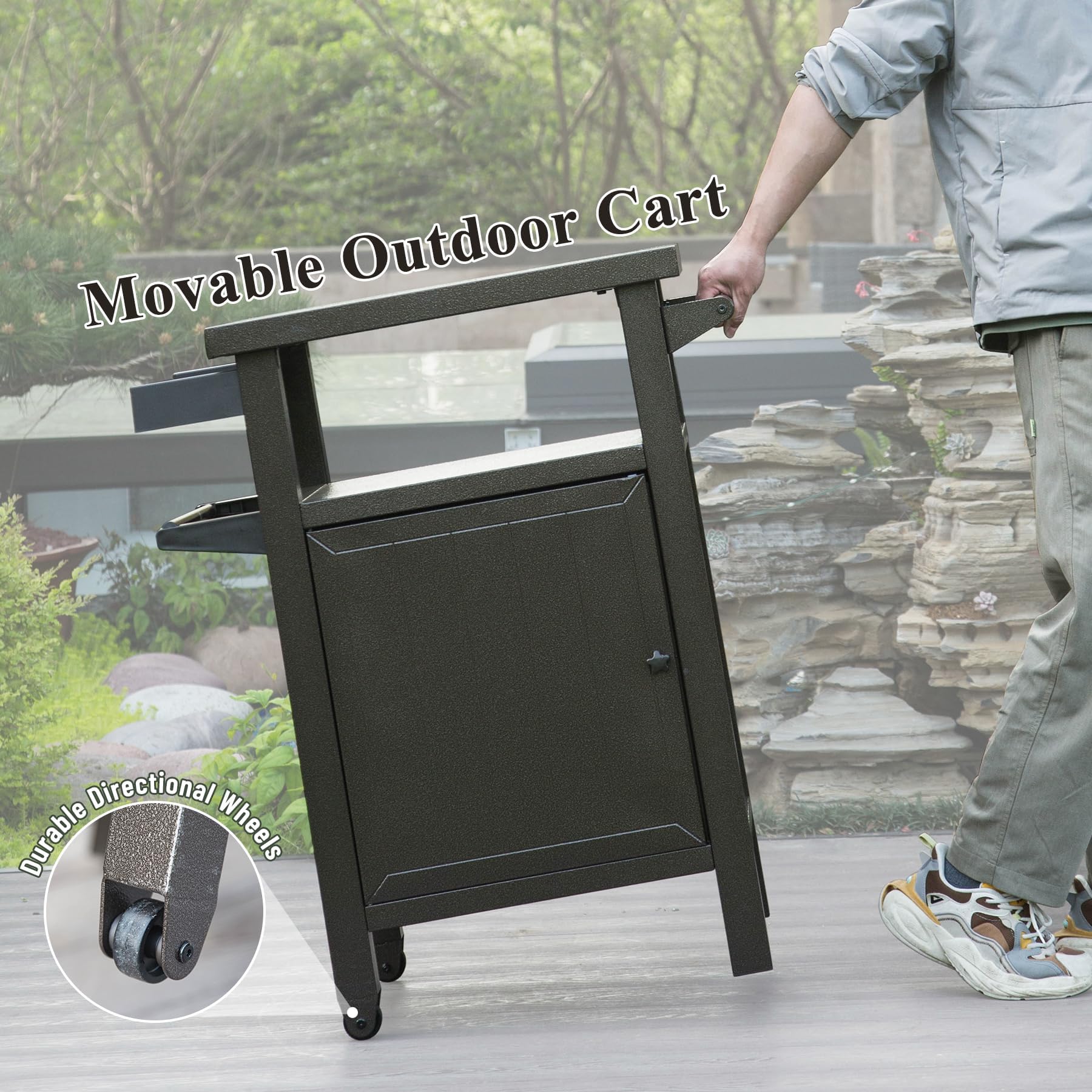 NEWQIDA Outdoor BBQ Grill Cart with Storage & Wheels - 23.5