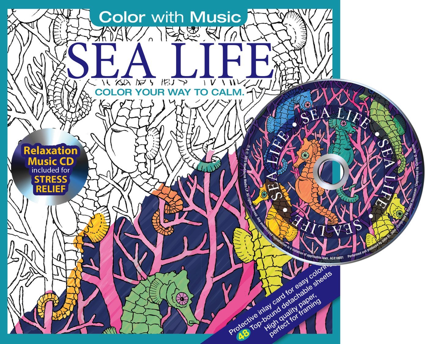 Sea & Ocean Life Adult Coloring Book with Relaxing Music CD - Stress Relief & Mindfulness Coloring for Adults | Perfect for Meditation, Art Therapy & Relaxation at Home