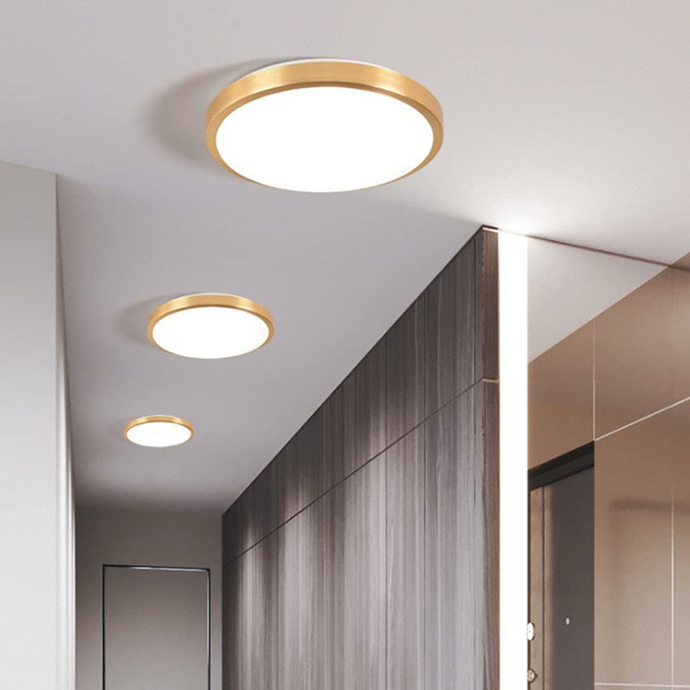 12W Tri-Tone LED Ceiling Light - 1190lm Recessed Flat Panel Fixture with Golden Aluminum Frame, Easy Installation for Bedroom & Balcony | Dimmable Close-to-Ceiling Lighting for Modern Homes