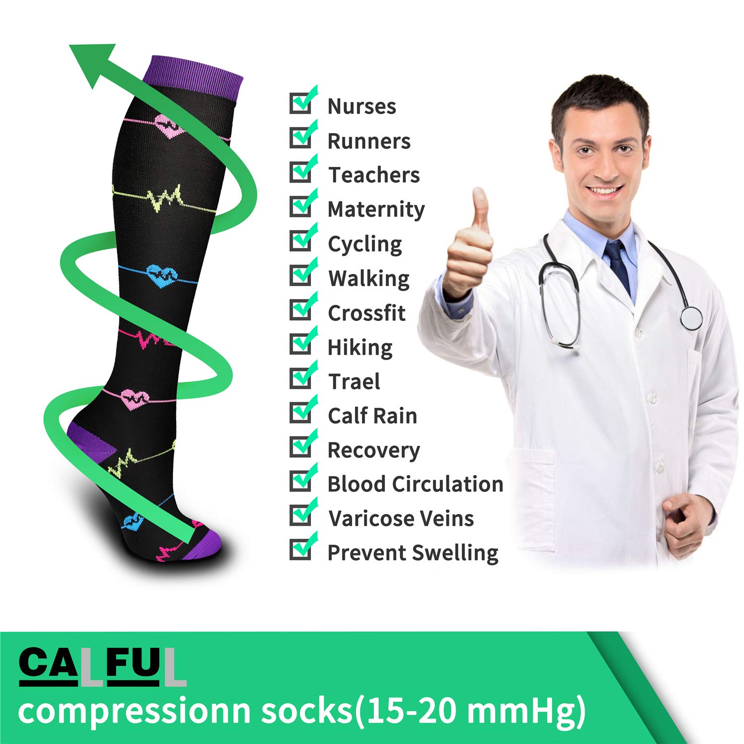 Acture 6 Pairs 15-20mmHg Compression Socks for Men & Women - Best for Running, Sports, Medical Support, Pregnancy & Travel - Improve Circulation & Reduce Swelling for Athletes, Nurses & Frequent Flyers
