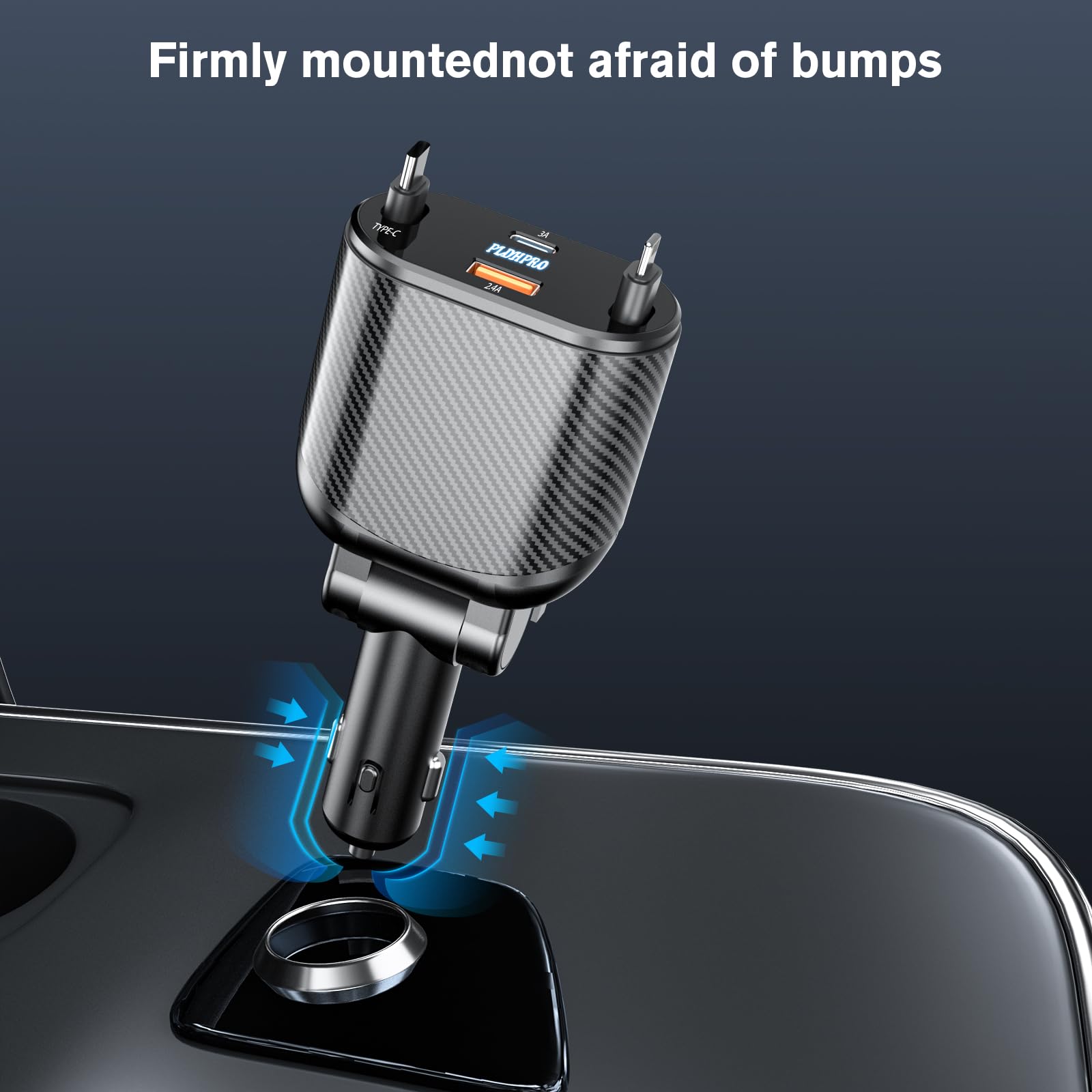PLDHPRO 62W Fast Charging Retractable Car Charger 4-in-1 USB C Car Phone Charger Adapter with Cord - Compatible with iPhone 16/15/14/13/12/Pro/Max, iPad, Galaxy - Perfect for Road Trips, Commuting & Travel Accessories