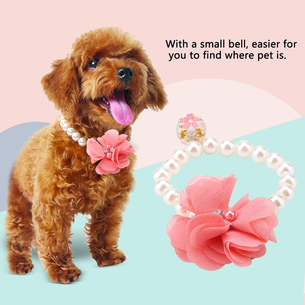 Elegant Pearl Flower Pet Collar - Adjustable Elastic Cat & Dog Choker Necklace Jewelry for Puppies | Perfect for Parties, Photos & Special Occasions