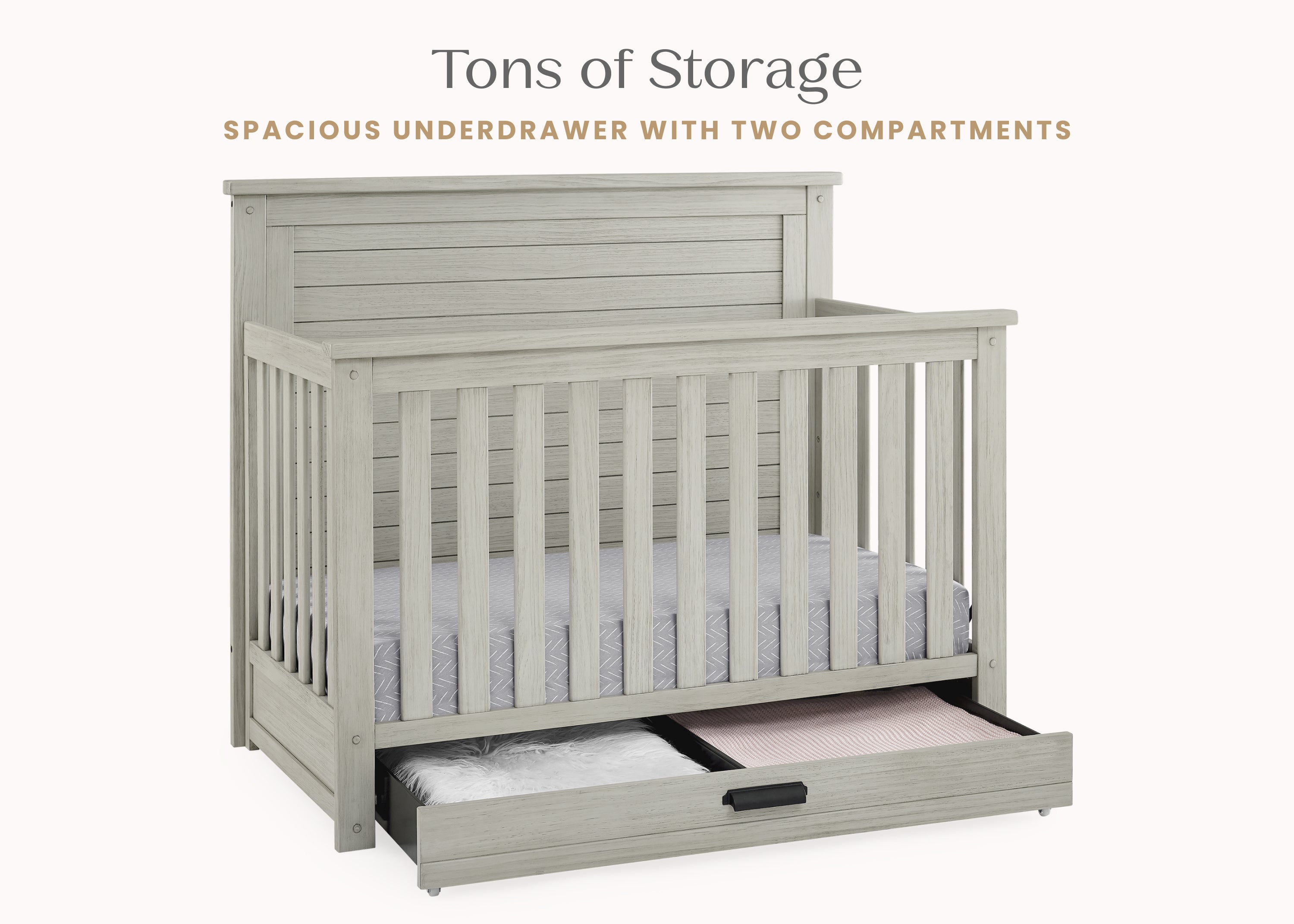 Caden 6-in-1 Convertible Baby Crib with Trundle Drawer - Nursery Bed Transforms to Toddler Bed, Daybed & Full-Size Bed - Perfect for Small Spaces & Growing Families