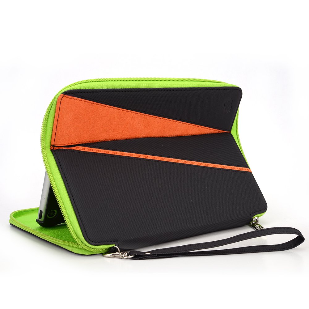 Kroo 8-Inch Tablet Case with Built-In Stand & Card Holder - Shockproof Protective Cover for iPad/Samsung Tab - Perfect for Work, Travel & School (Orange)