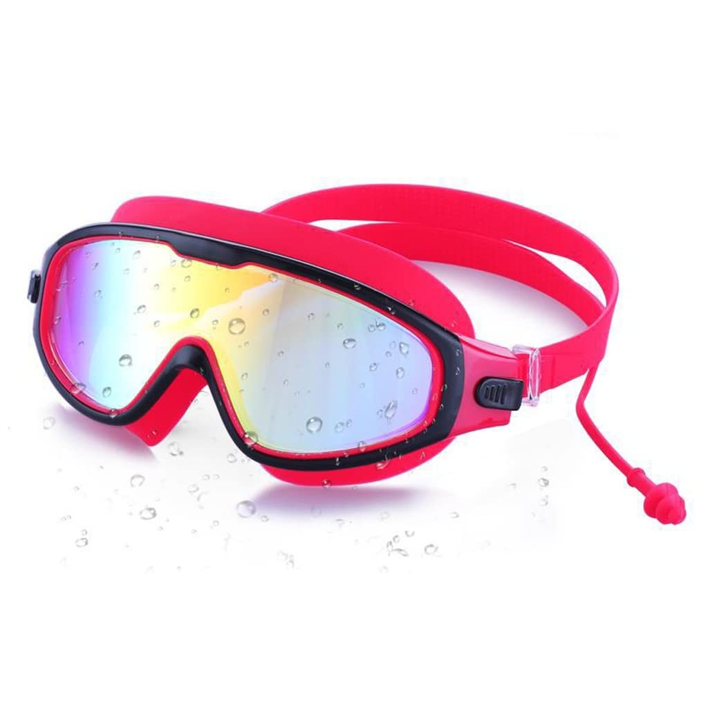 Anti-Fog Adjustable Adult Swimming Goggles - Big Frame Swim Glasses with Earplugs for Men & Women - Perfect for Pool, Diving, Snorkeling & Water Sports (One Size, Multiple Colors)