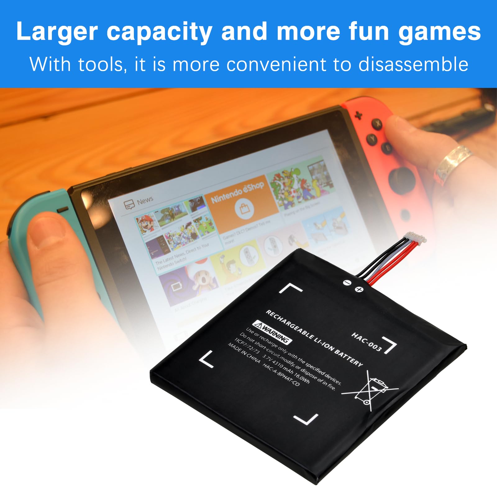 Pickle Power HAC-003 Replacement Battery for Nintendo Switch 2017 (HAC-001) - Internal Battery with Tools - Perfect for Extended Gaming Sessions (Not Compatible with Switch Lite)