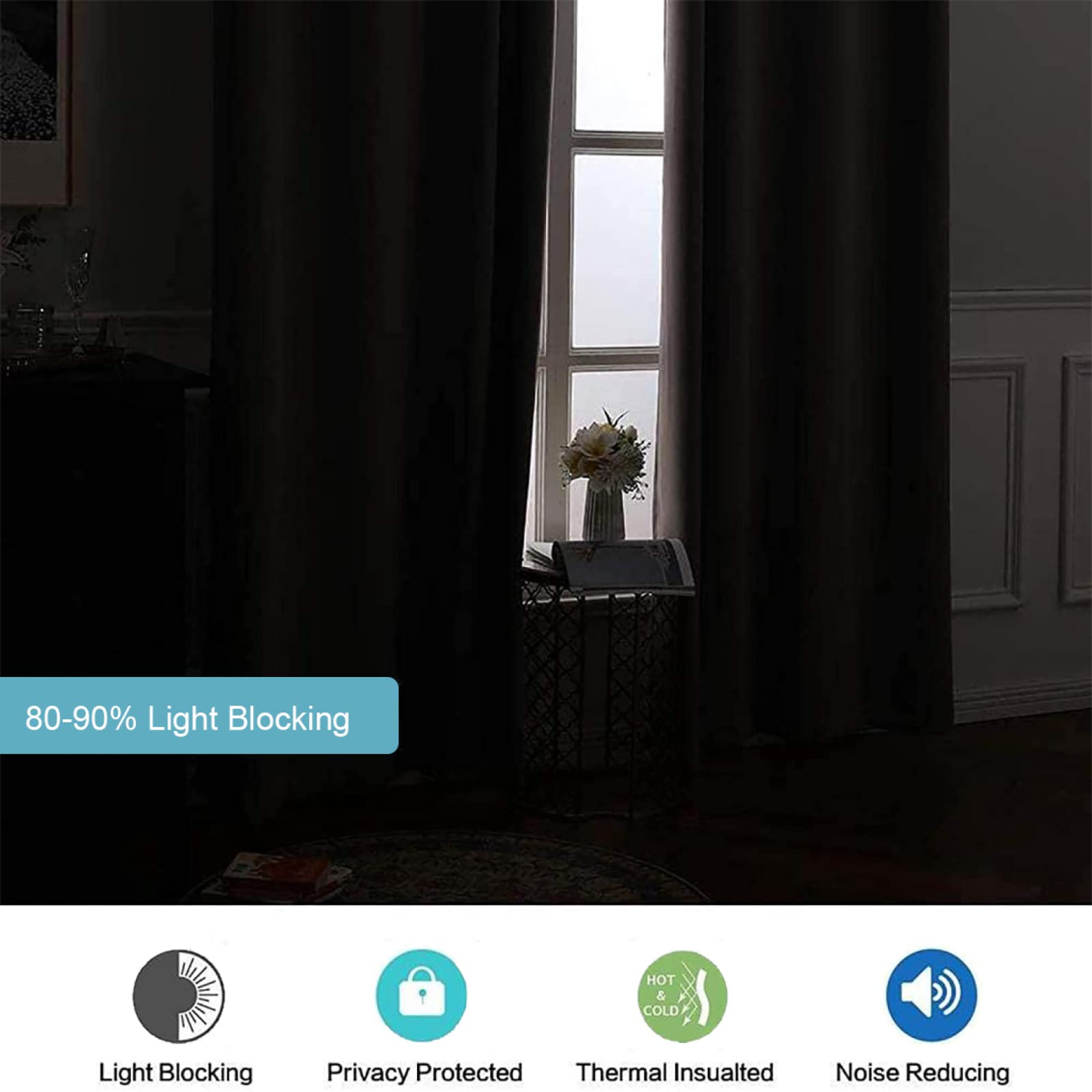3D Printed Blue Laundry Iron Washing Machine Pattern Blackout Curtains - Thermal Insulated Eyelet Window Treatments for Kids Bedroom (63
