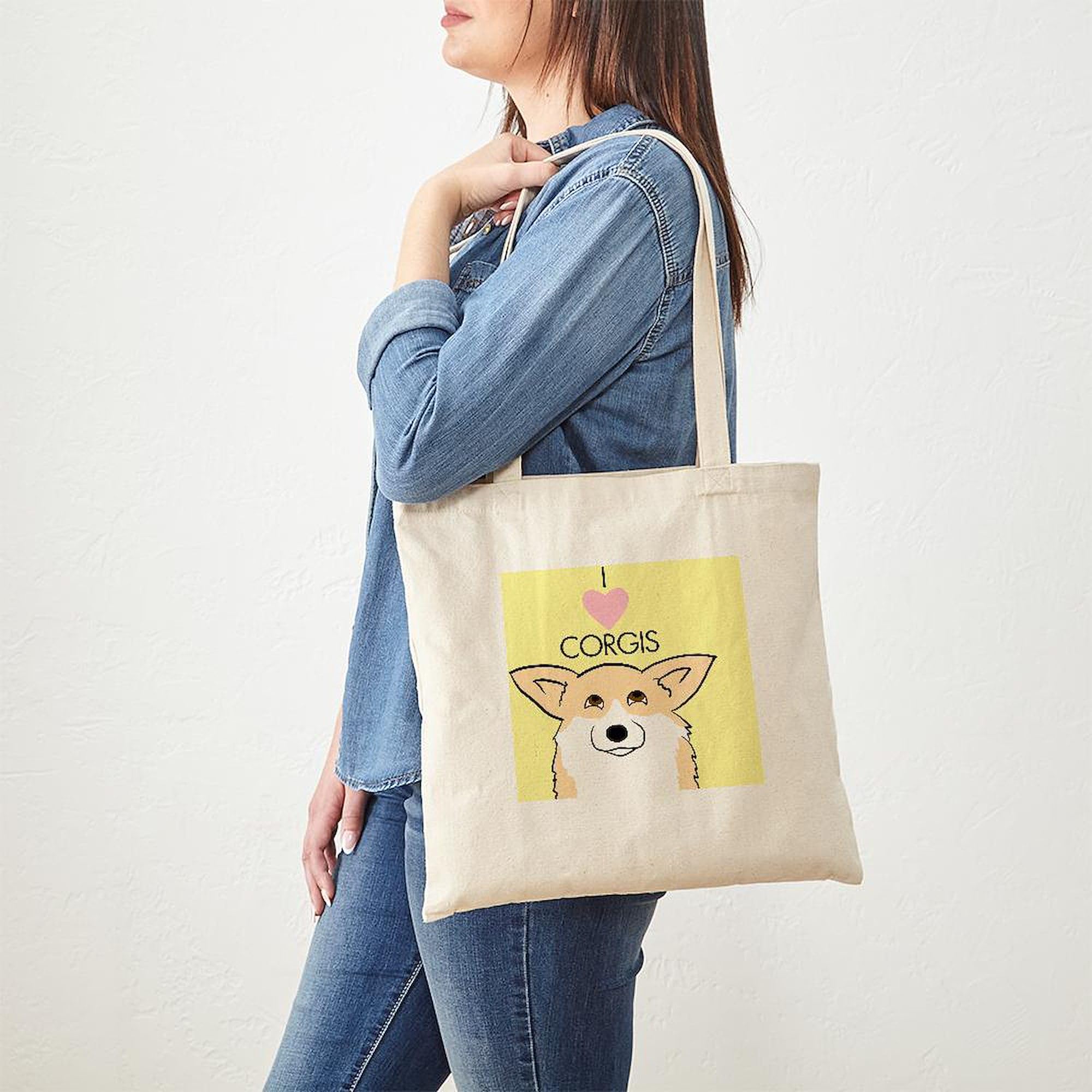 I Love Corgis Tote Bag - Natural Canvas Reusable Shopping Bag for Groceries, Beach & Daily Use | Cute Dog Lover Gift