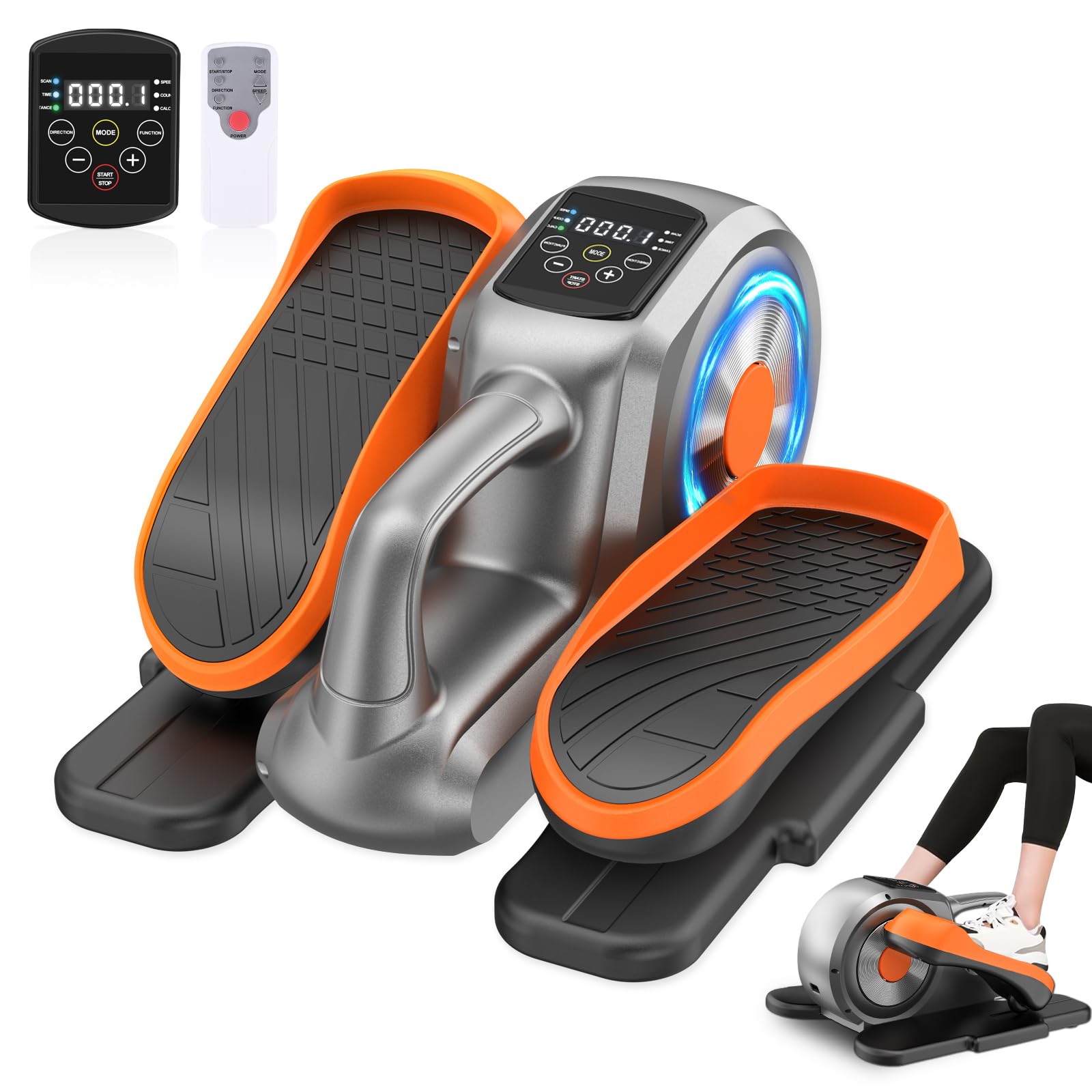 Under Desk Elliptical Machine - Quiet Portable Electric Seated Pedal Exerciser with Display Monitor, Remote Control & 12 Adjustable Speeds for Seniors and Adults | Home & Office Workout Equipment for Leg Exercise While Sitting