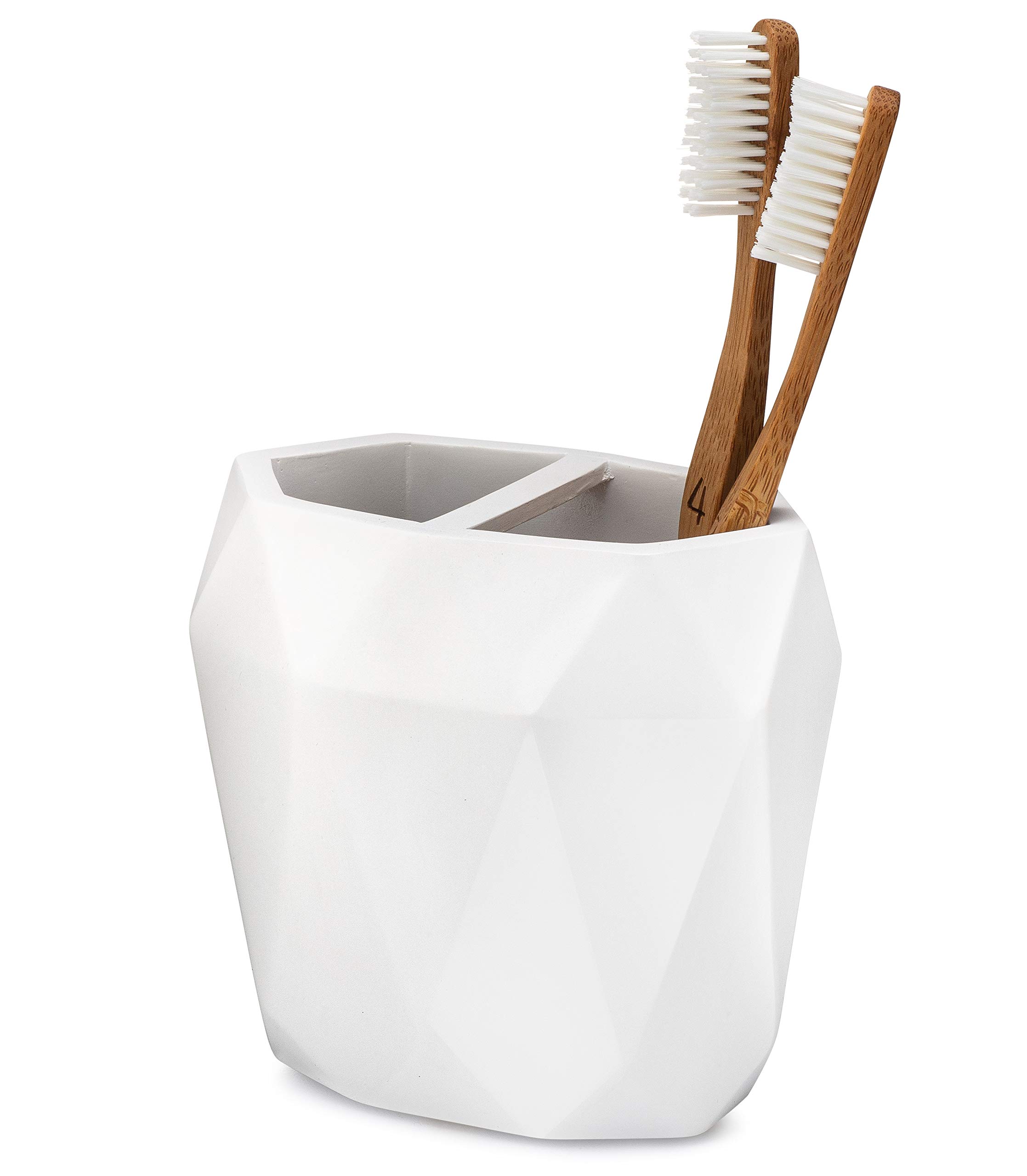 Essentra Home Modern White Toothbrush Holder - Stylish Bathroom Organizer for Brushes, Razors & More | Perfect for Vanity, Countertop & Travel