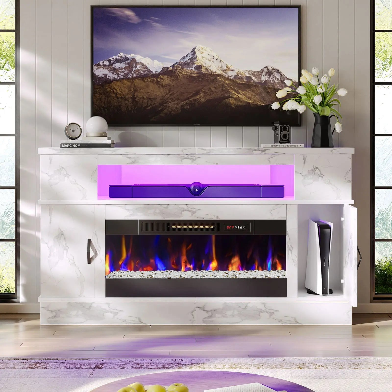 Bestier 36 Inch LED Fireplace TV Stand with Electric Heater - Modern Entertainment Center for Living Room, Bedroom & Home Decor