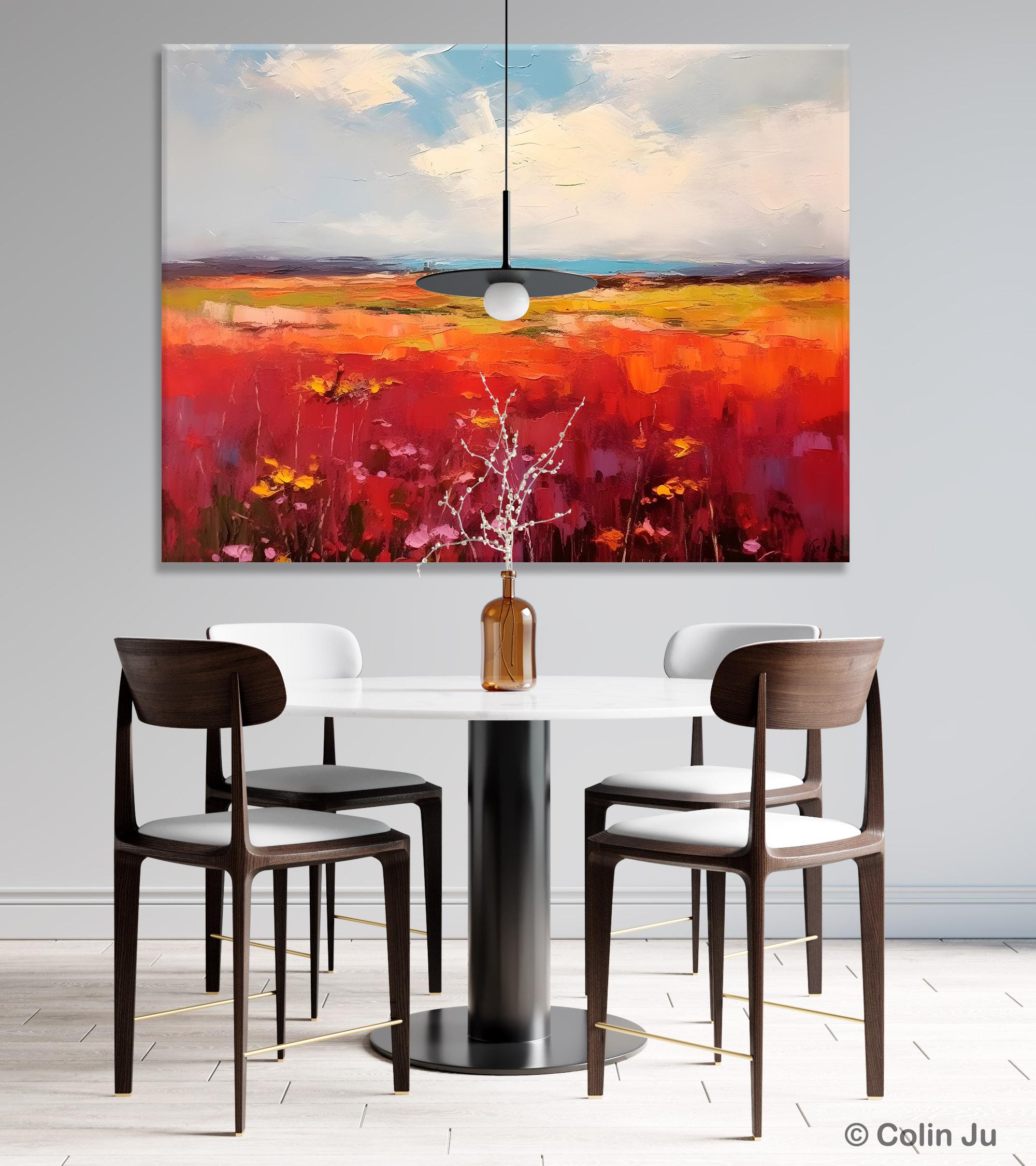 Extra Large Wall Art Painting - Landscape Canvas Art for Living Room, Flower Field Acrylic Painting, Original Landscape Artwork - Perfect for Home Decor, Office & Bedroom Wall Decorations