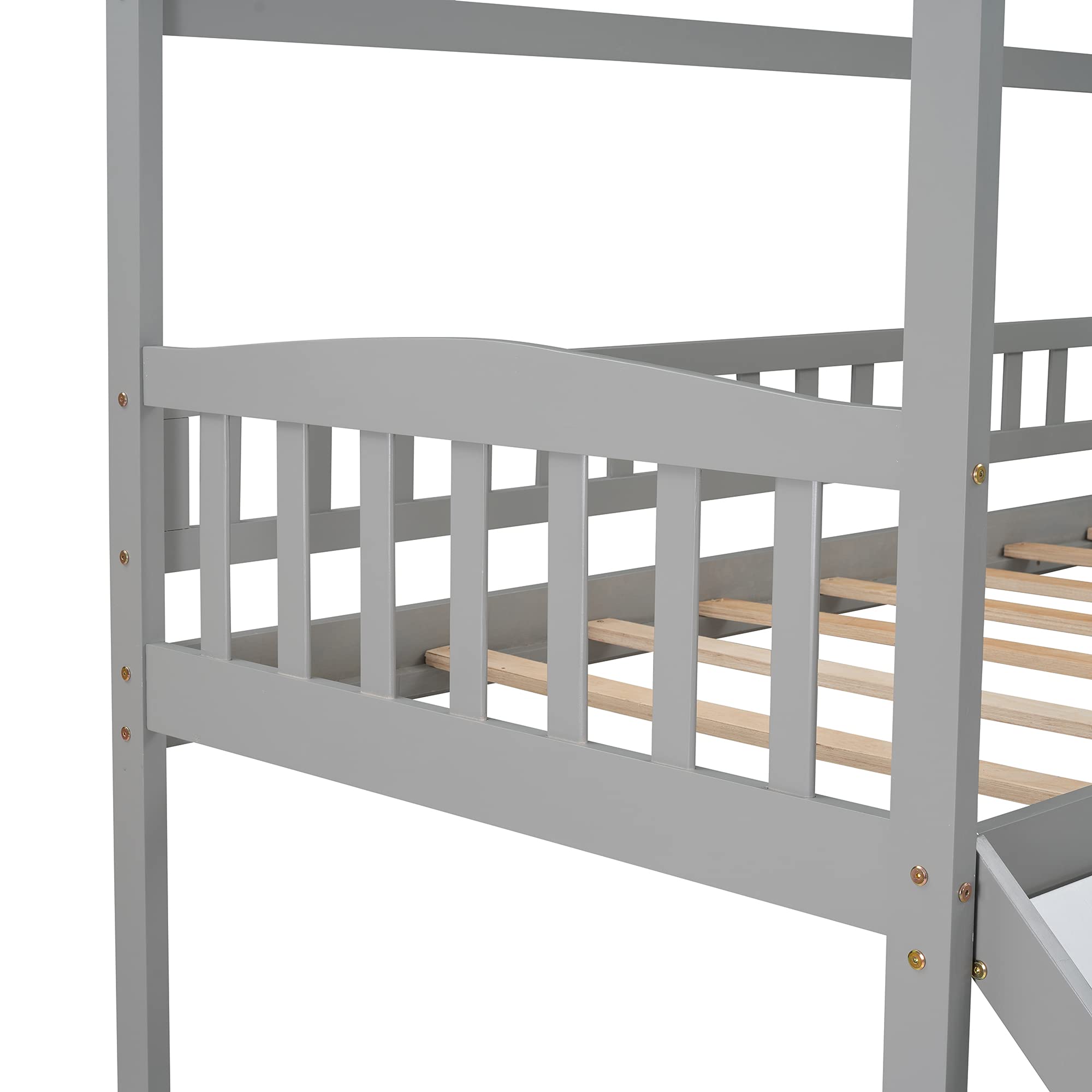 Harper & Bright Designs Twin Loft Bed with Slide, Stairs and Storage - Wooden Kids House Bed Frame for Boys & Girls (Gray) - Perfect for Small Bedrooms, Playrooms & Kids' Sleepovers