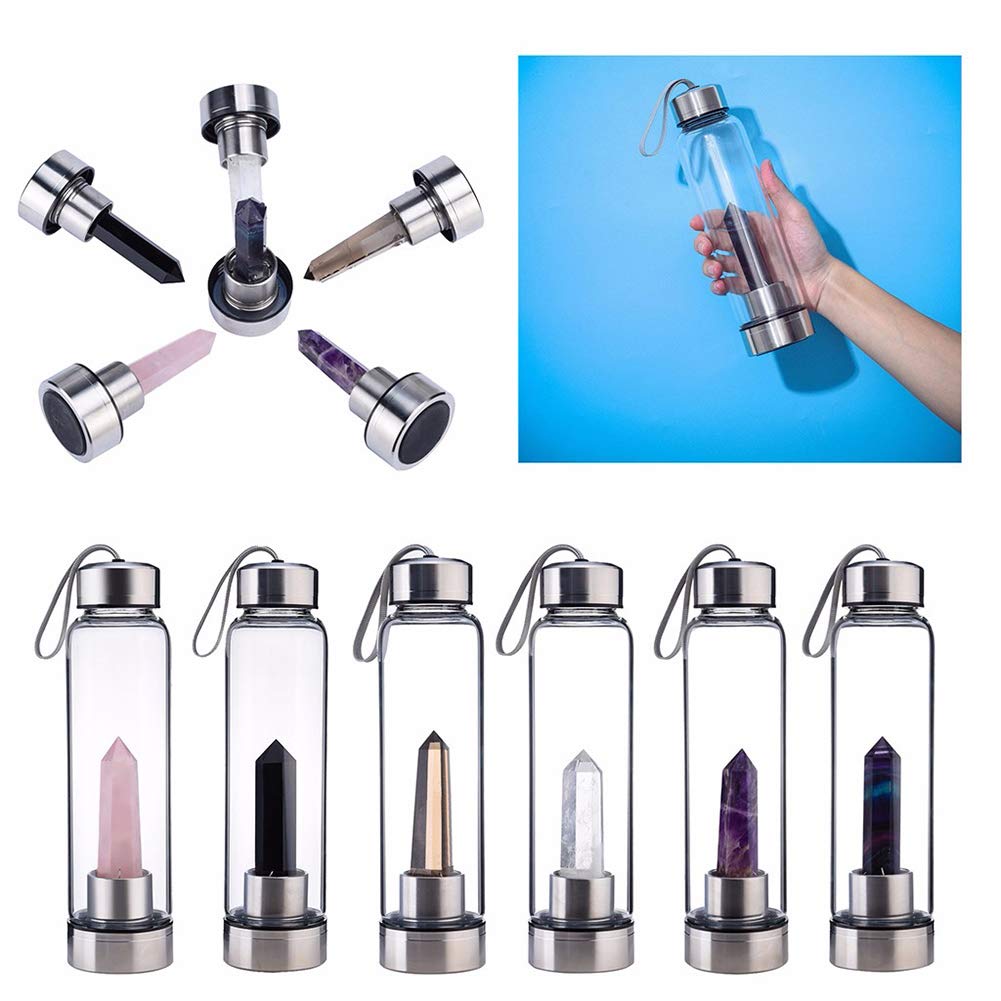 Natural Quartz Crystal Water Bottle with Healing Obelisk Wand - Infused Water Bottle for Energy & Wellness, Includes Travel Cup Bag - Perfect for Yoga, Meditation & Spiritual Practices