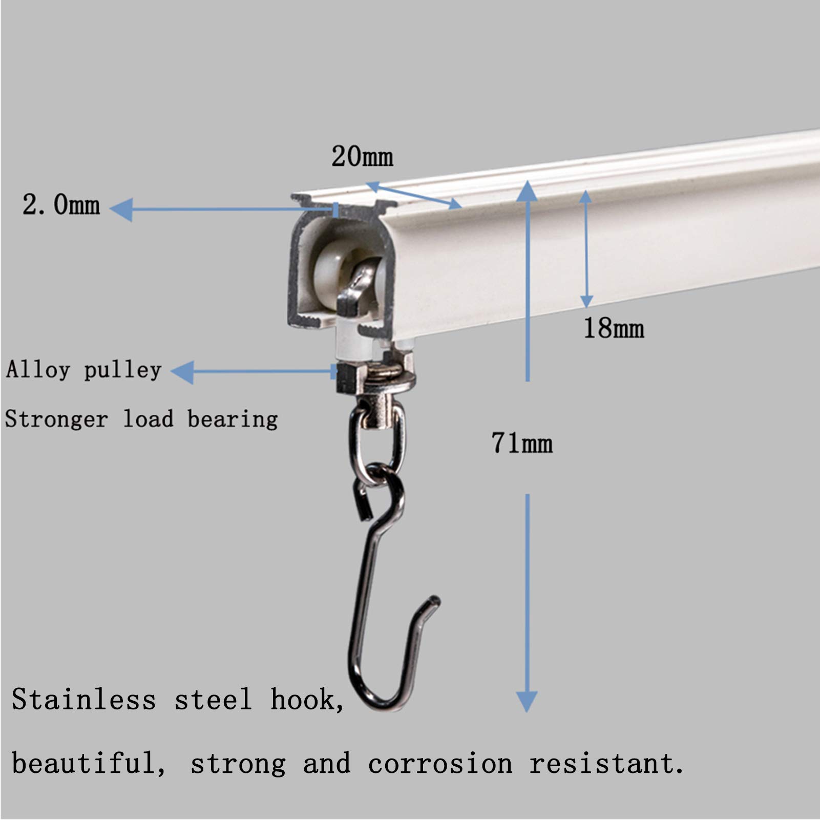 3.6ft Upgraded Aluminum Curtain Track - Extension Rod for Ceiling & Wall Mount | Perfect for Living Room, Picture Windows & Room Dividers with Runners & Hooks (White) | Ideal for Home Decor, Office Partitions & Window Treatments