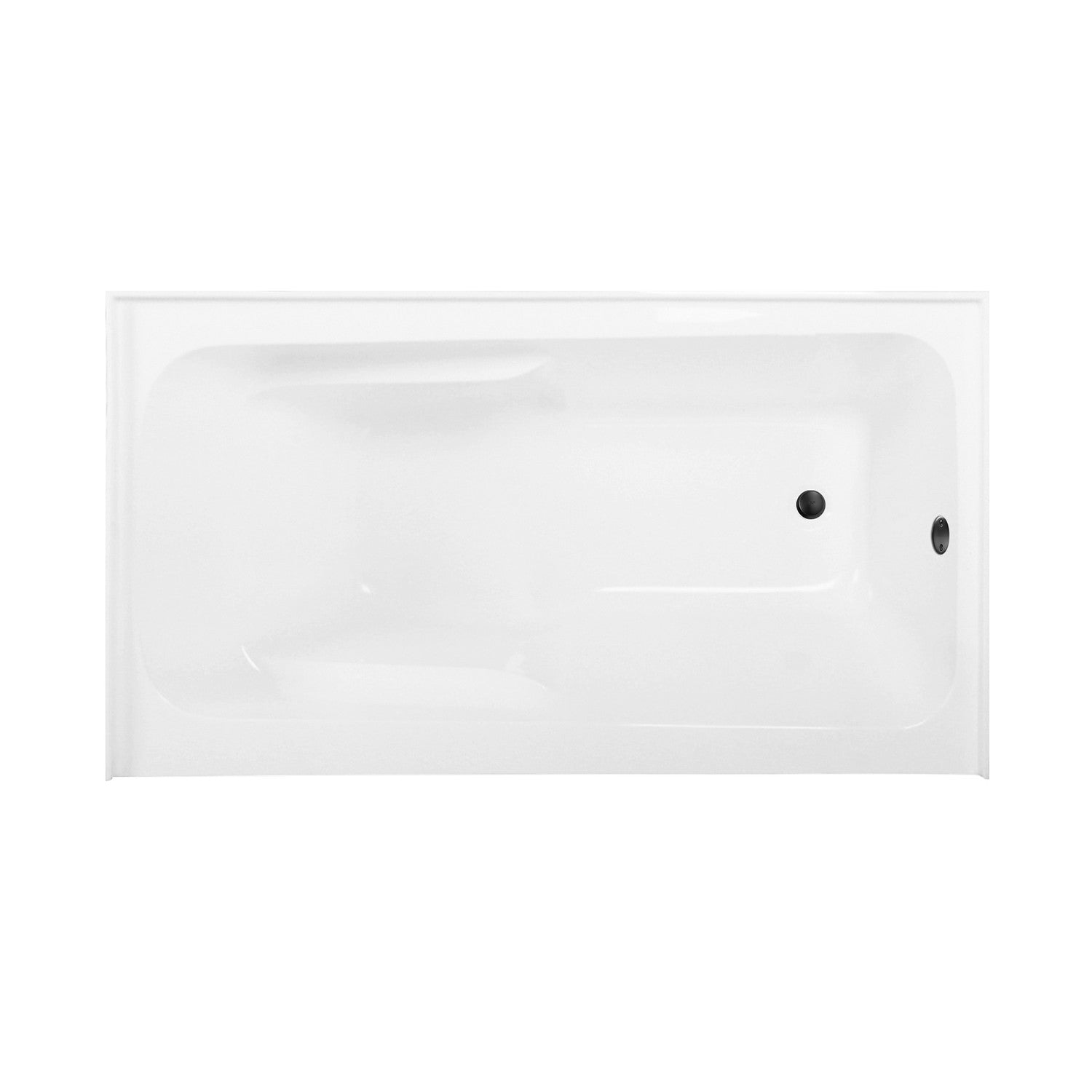 Aqua Eden 54 Inch Acrylic Rectangular 3 Wall Alcove Bathtub with Armrests - Right Hand Drain - Glossy White/Matte Black - Perfect for Modern Bathroom Renovations and Spa-Like Relaxation