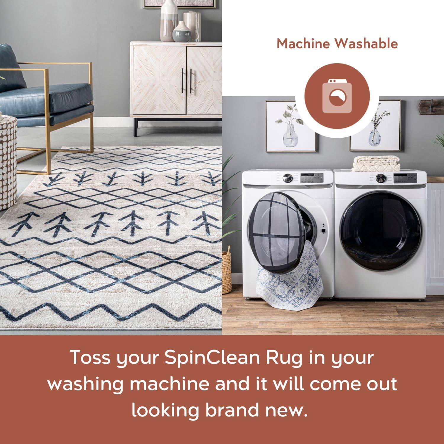 nuLOOM Malia Machine Washable Moroccan Area Rug 8x10, Beige - Soft Boho Chic Rug for Living Room, Bedroom & Home Decor