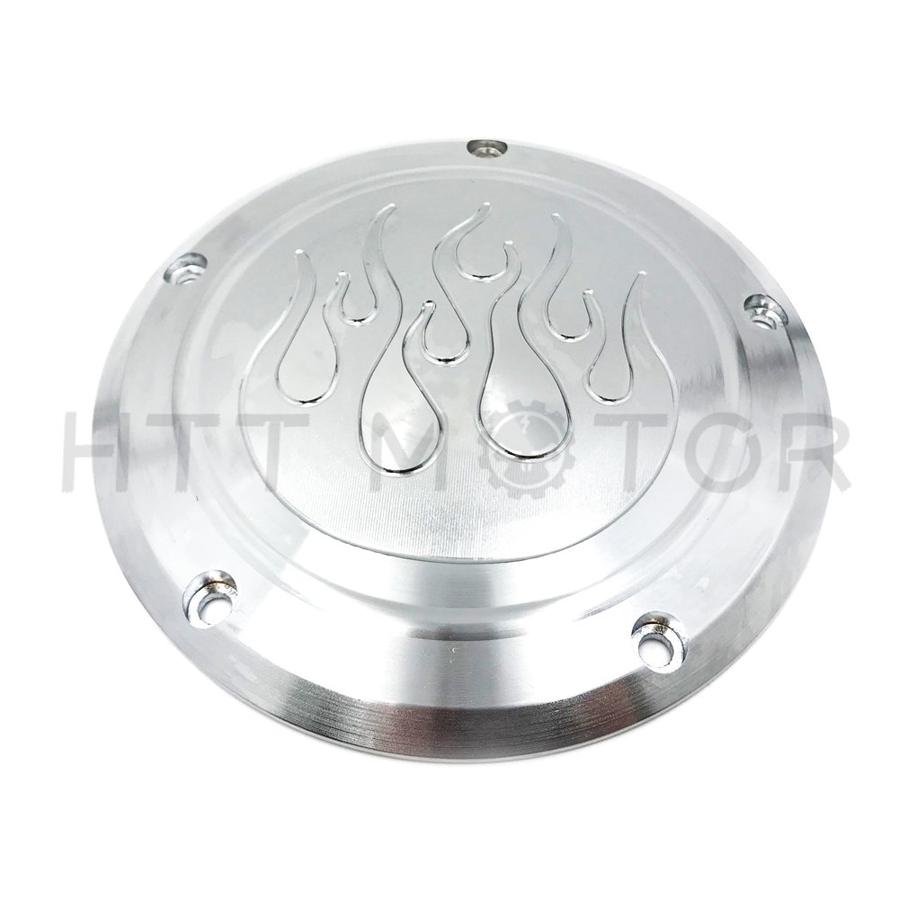 HTTMT MT429-004E Flame Derby Timer Cover - Compatible with Harley Dyna Sportster Street Bob XL 883 1200 - Chrome Motorcycle Accessory for Custom Bike Builds & Restoration Projects