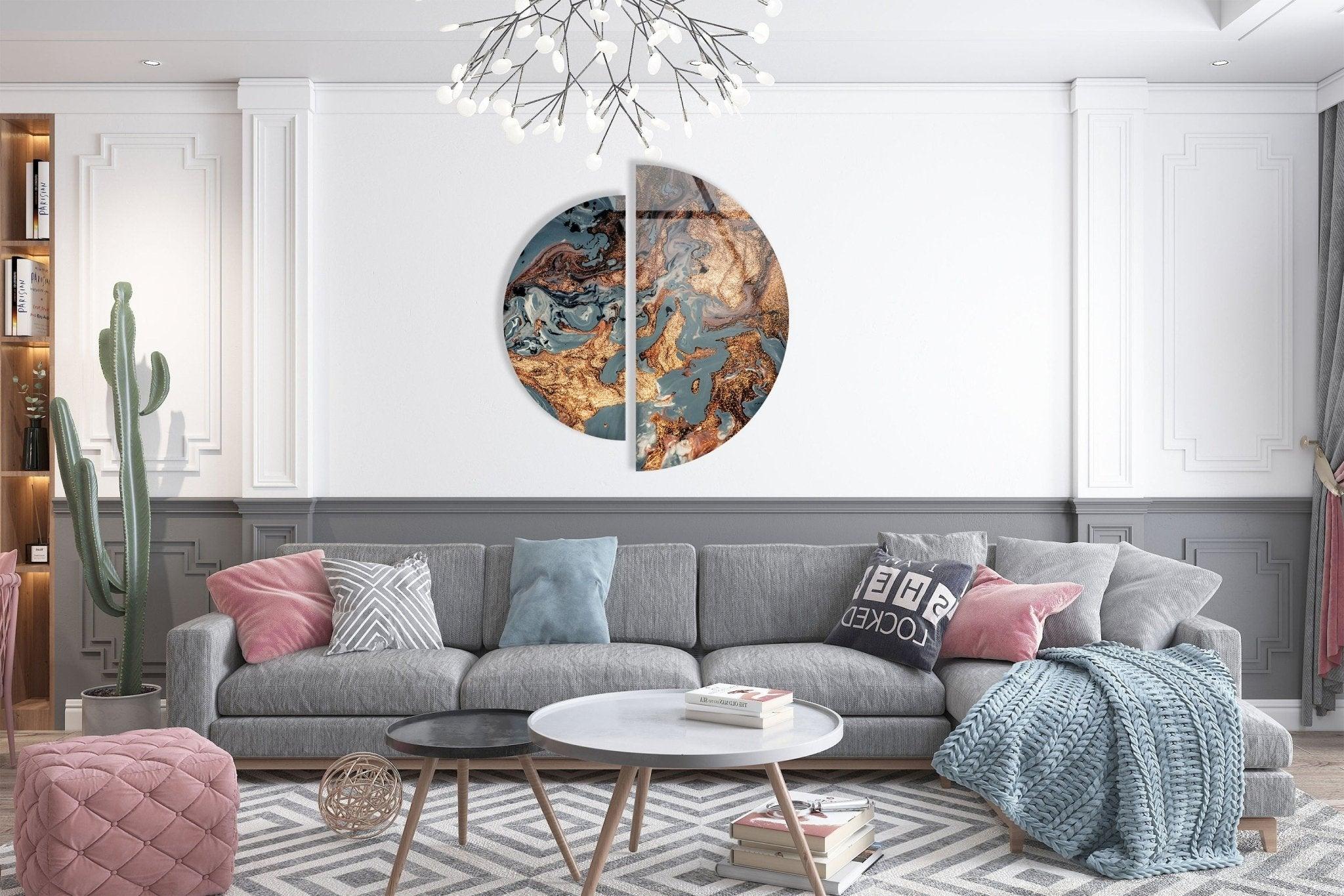 2 Piece Copper Abstract Glass Wall Art Set - Modern Metal & Glass Decor for Living Room, Bedroom, Office - Unique Handmade Home Decor for Wall