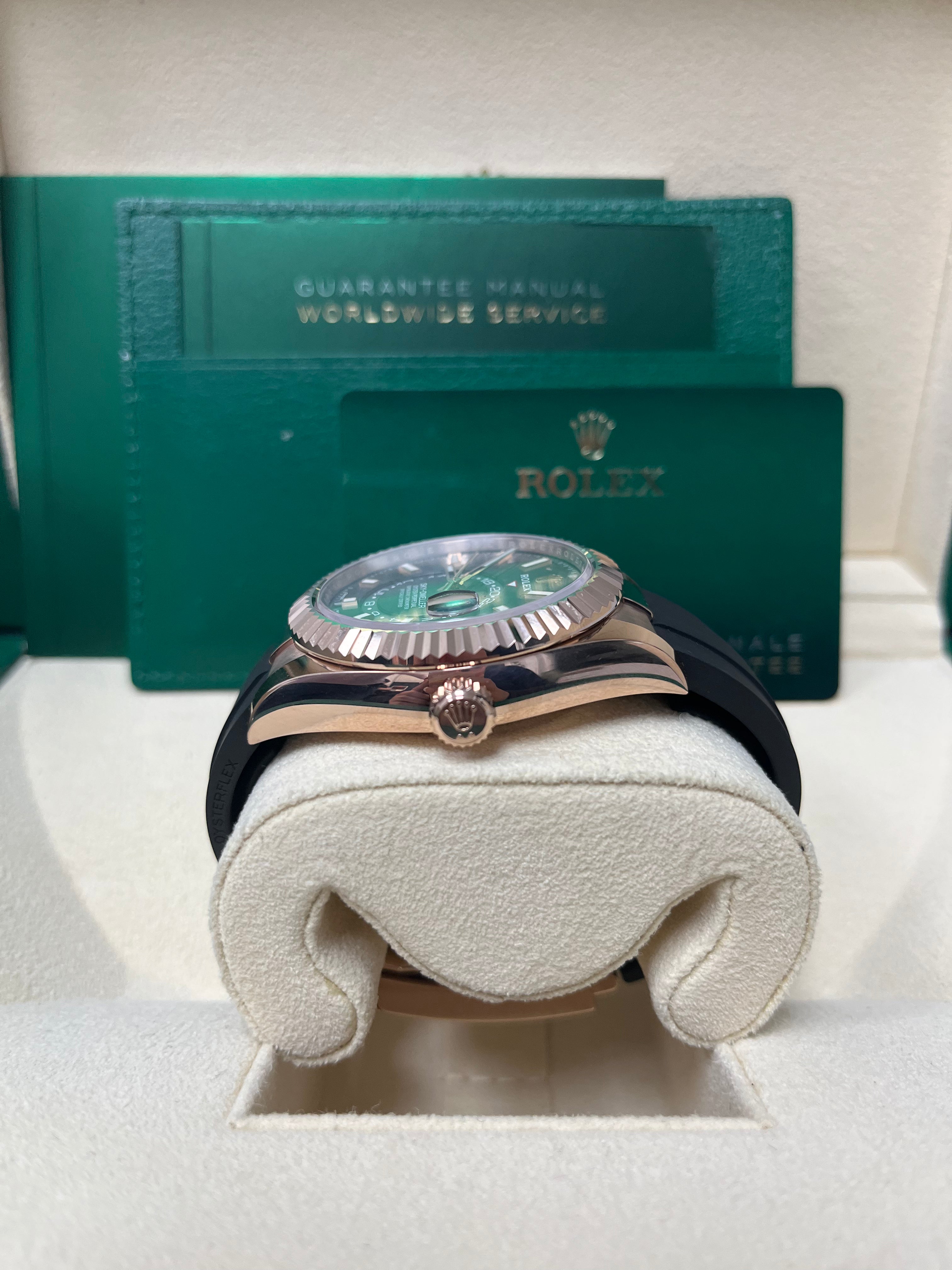 Rolex Sky-Dweller 42mm Rose Gold Watch with Dark Rhodium Dial & Oysterflex Bracelet (Ref. 326235) - Luxury Men's Timepiece for Business, Travel & Special Occasions