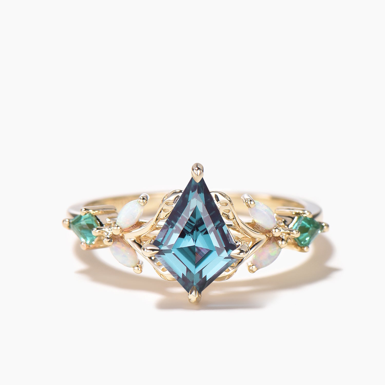 Color Changing Alexandrite & Opal Emerald Bridal Ring - Nature Inspired Wedding Band for Engagement, Anniversary & Special Occasions