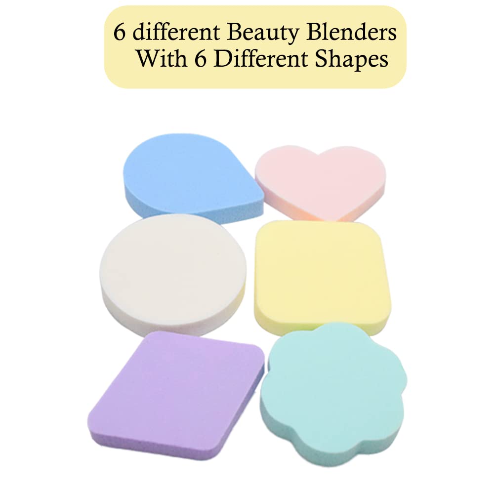 6-Piece Makeup Sponge Set - Tandem Squared & Different Shape Beauty Blenders for Flawless Foundation Application | Perfect for Liquid, Powder & Cream Makeup | Travel-Friendly Cosmetic Puff (Colors May Vary)