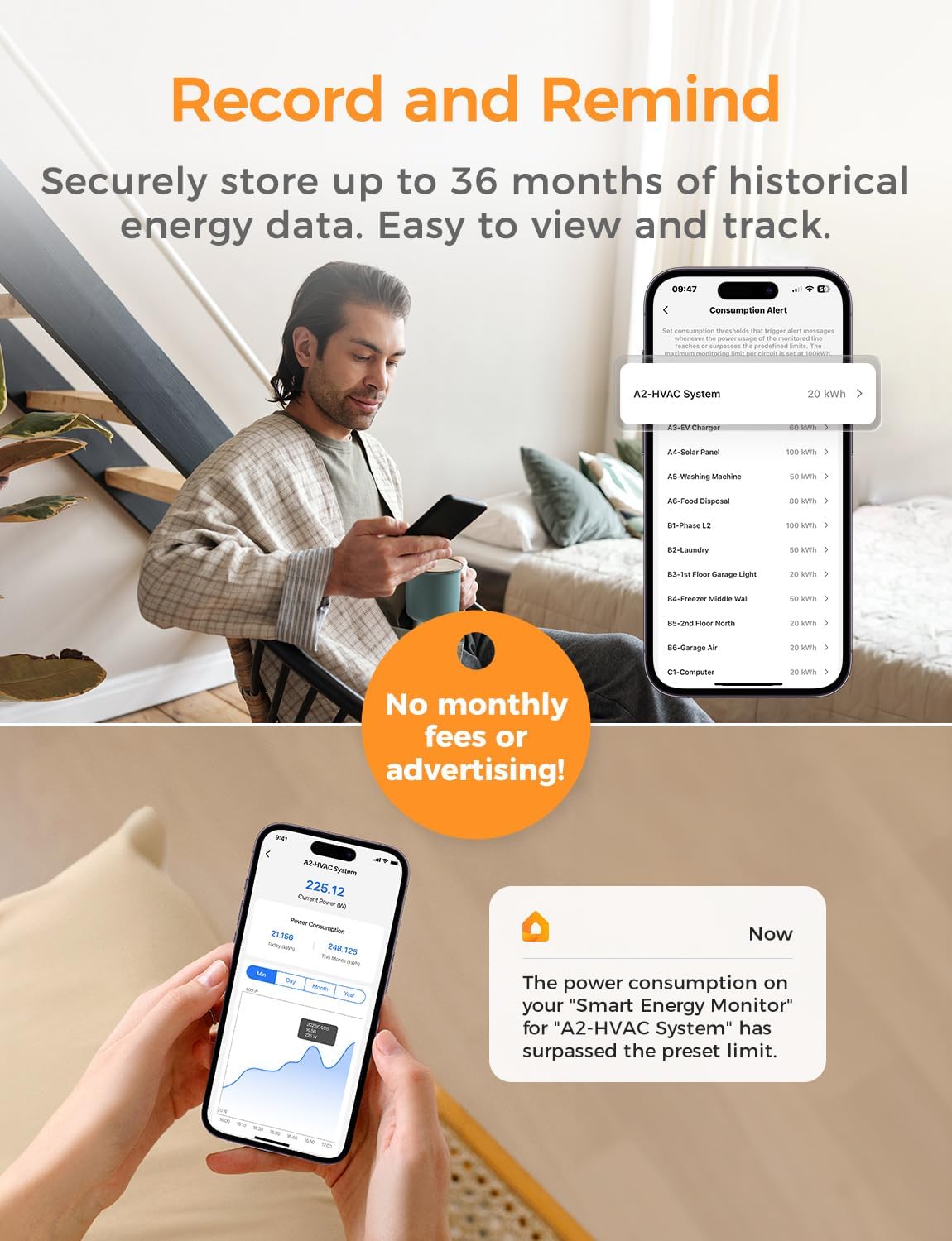 Smart Home Energy Monitor with 16x60A Circuit Sensors - Real-Time Electricity Usage Tracker for Home Assistant | 36-Month Data History & Solar Metering | 2.4G WiFi | Perfect for Home Energy Savings & Solar Panel Monitoring