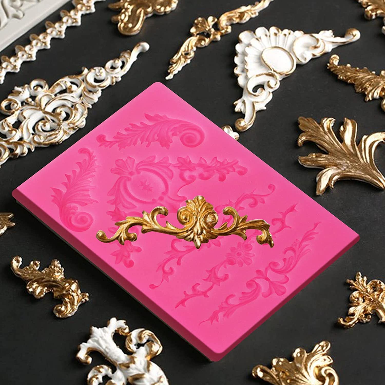 3-Piece Baroque Fondant Molds Set - Elegant Scroll Border Lace Silicone Molds for Cake Decorating, Candy Making, Chocolate Molds & Polymer Clay Crafts - Perfect for Wedding Cakes, Cupcakes and DIY Sugar Art Projects