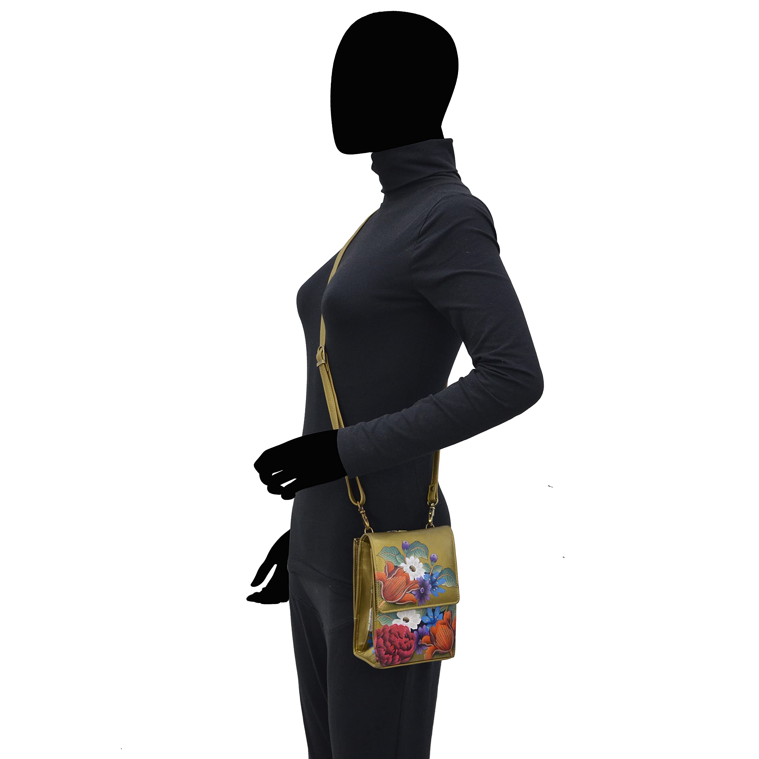 Anuschka Hand Painted Genuine Leather Women's Crossbody Bag with Triple Compartments, Flap Open Entry & Card Slots - Perfect for Travel, Shopping & Everyday Use