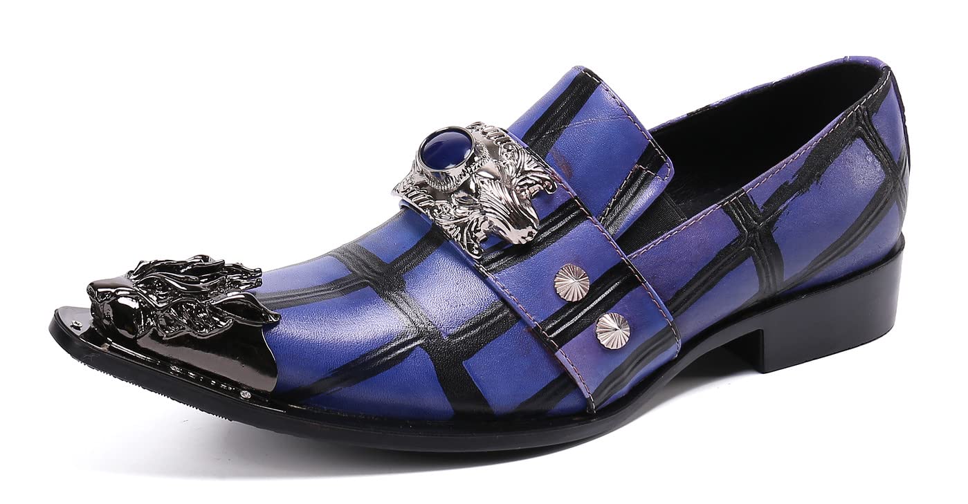 Santimon Men's Formal Dress Loafers - Genuine Leather Beaded Wedding Shoes | Classic Slip-On Smoking Shoes for Men | Perfect for Weddings, Parties & Business Events