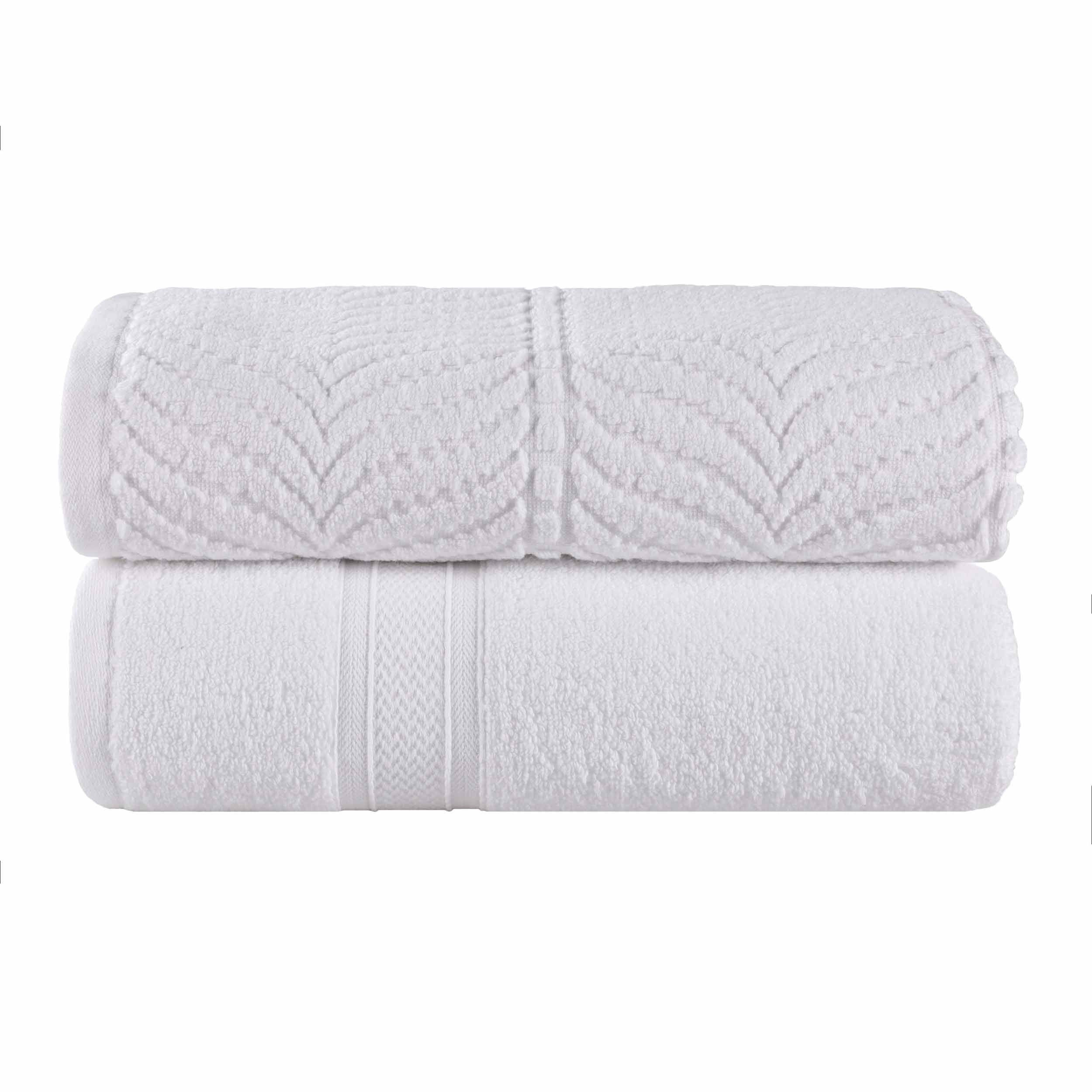 Premium Zero Twist Cotton Bath Towel Set of 2 - Ultra Soft Solid & Jacquard Chevron Design for Luxury Bathroom & Spa Experience