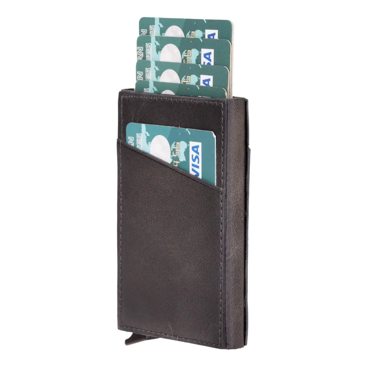 Slim Burnished Gray Leather Card Holder - RFID Blocking Minimalist Wallet for Men & Women | Perfect for Everyday Carry, Travel & Business Use